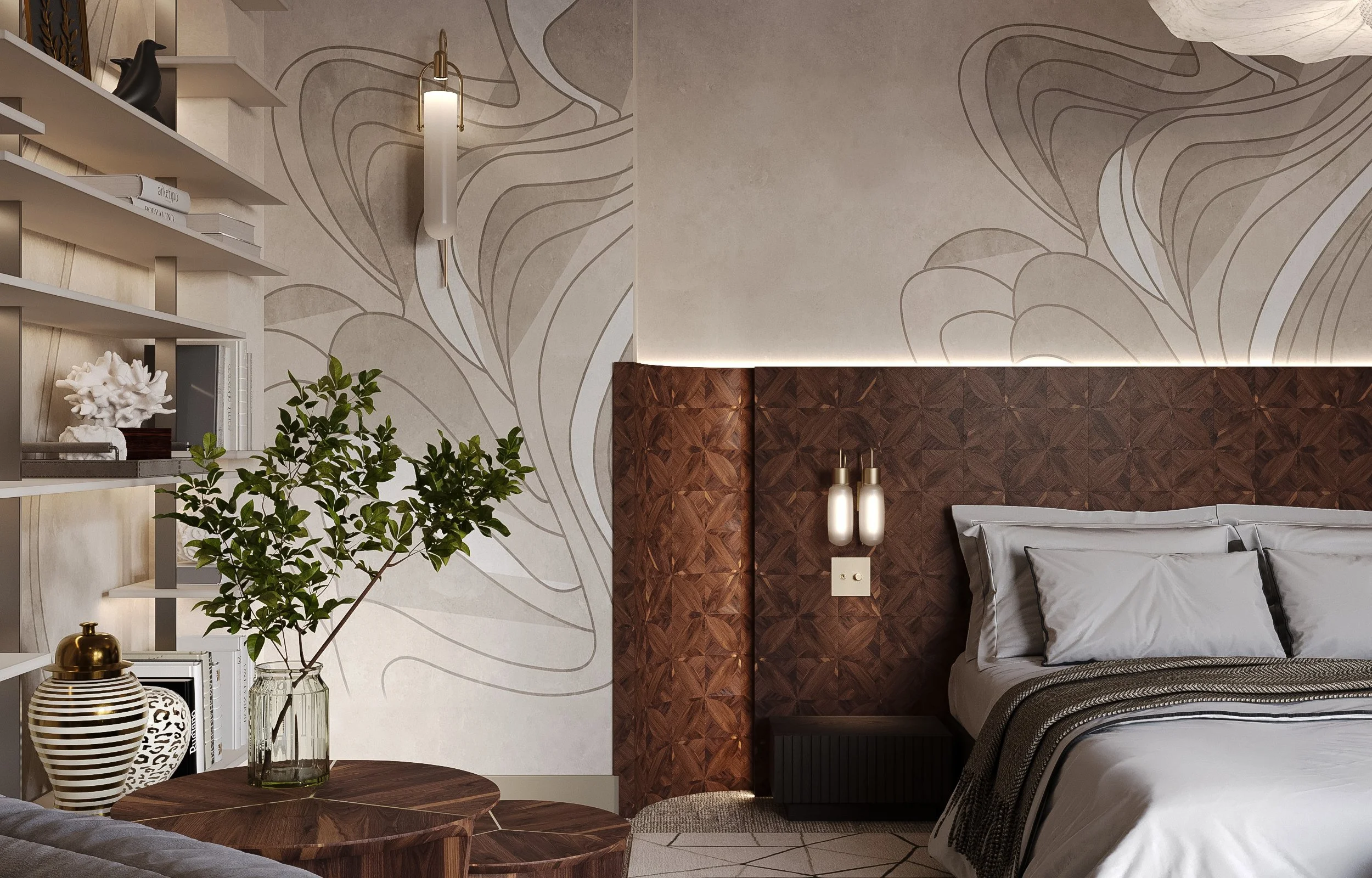 Bedroom design custom wall paneling