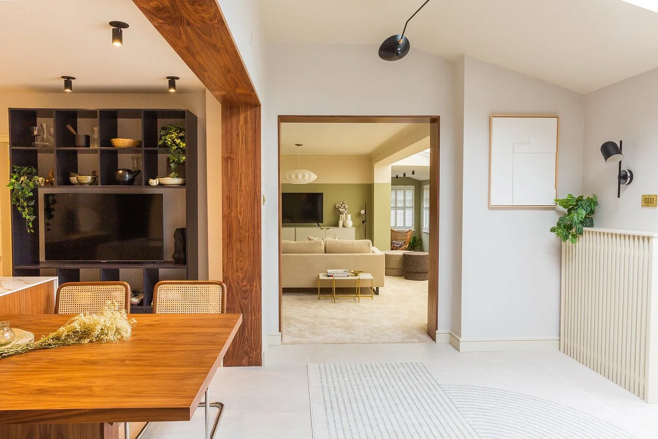 Open‑plan view showing the new opening into the living space in the Gamlingay renovation, illustrating improved circulation and spatial flow