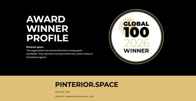 Global 100 Business Excellence Award 2026 winner badge awarded to Pinterior.space