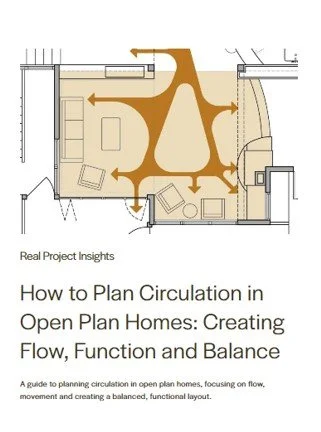 Open plan floor layout illustrating circulation patterns, movement flow and spatial relationships within a contemporary home.
