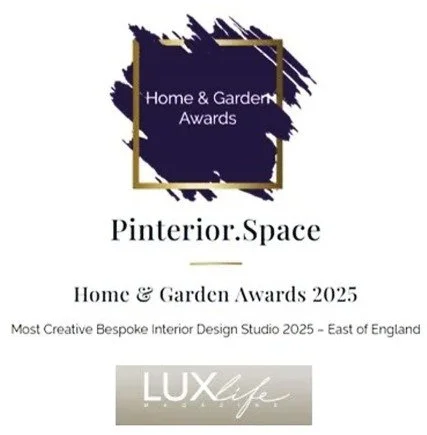 LUXlife Home & Garden Awards 2025 badge – Most Creative Interior Design Studio in the East of England