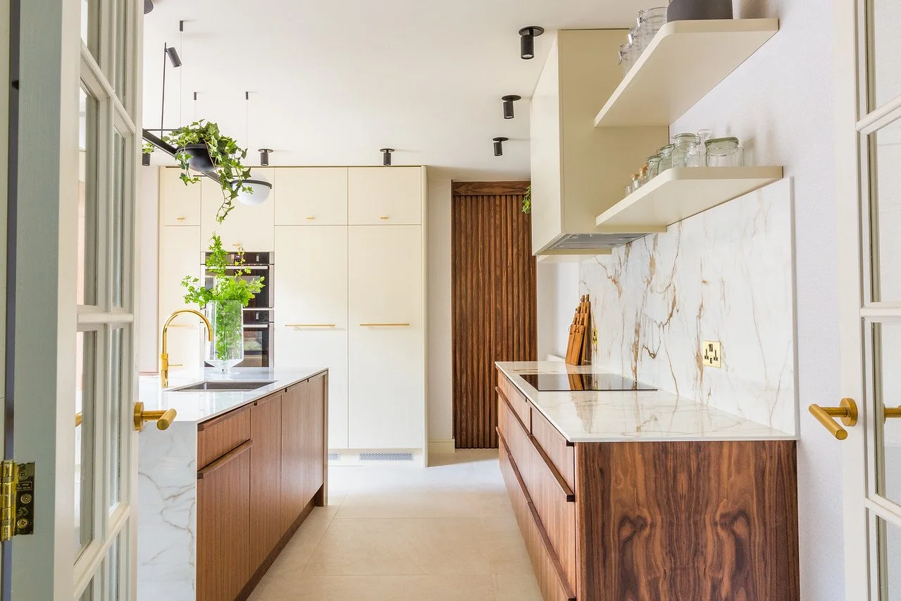 Kitchen lighting in a Gamlingay renovation with layered task and ambient illumination
