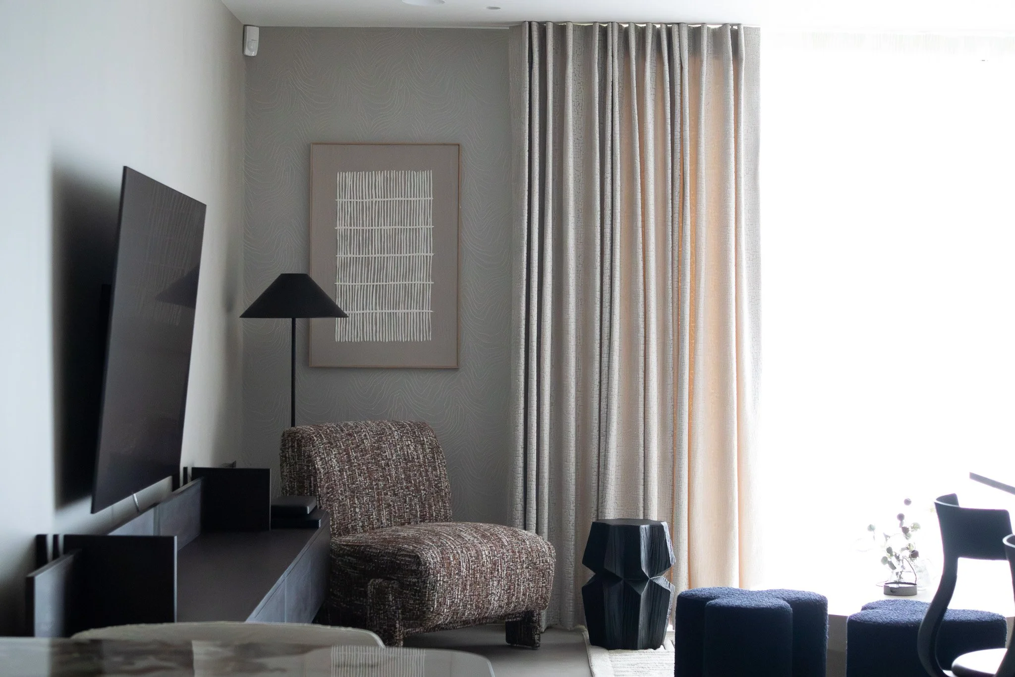 living room armchair and floor light