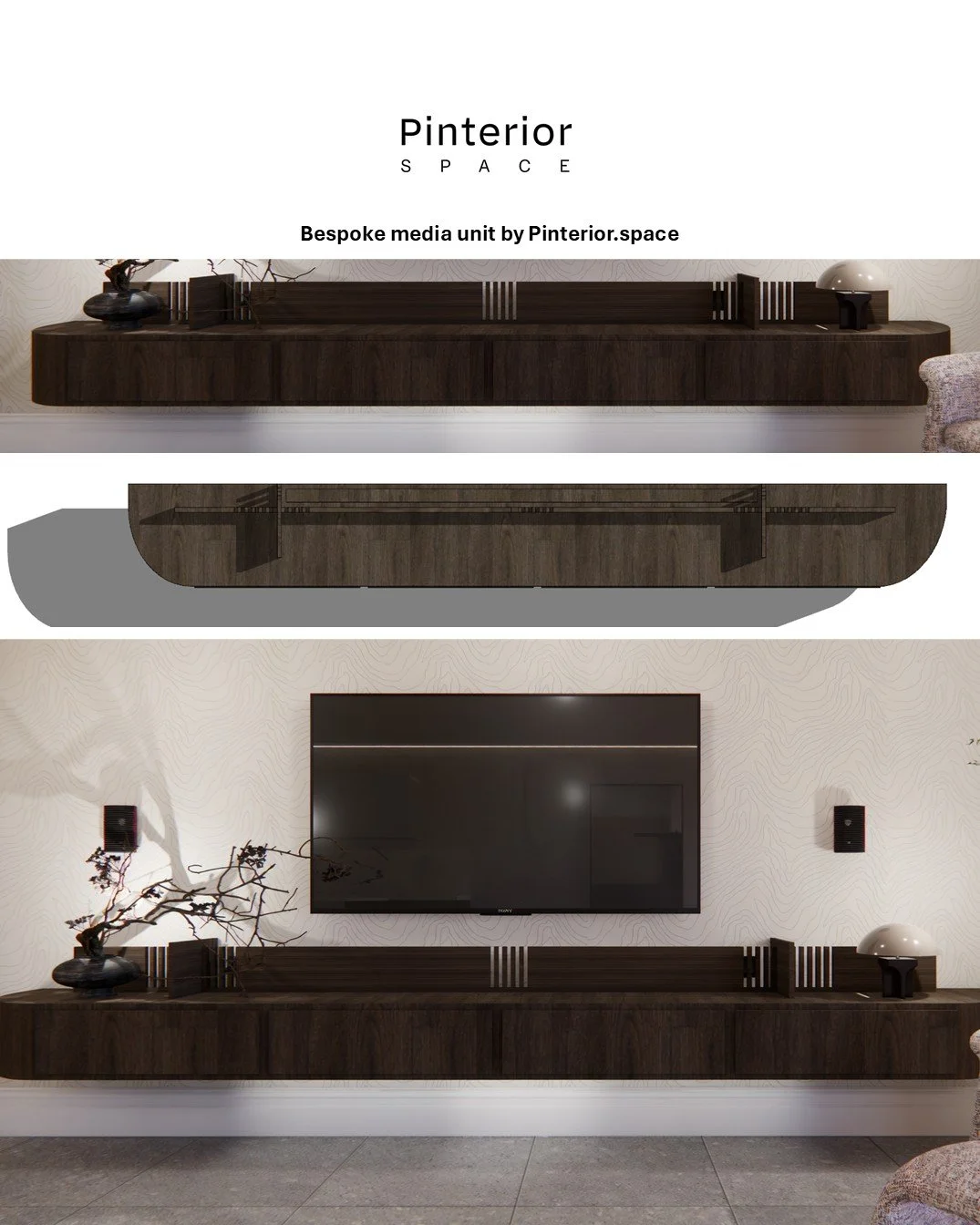 Modern living room console – bespoke storage with sculptural styling and integrated functionality