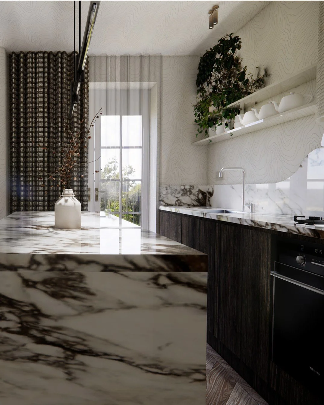 Final kitchen visual in Welwyn Garden City blending Japandi elegance with Scandinavian warmth and architectural clarity.