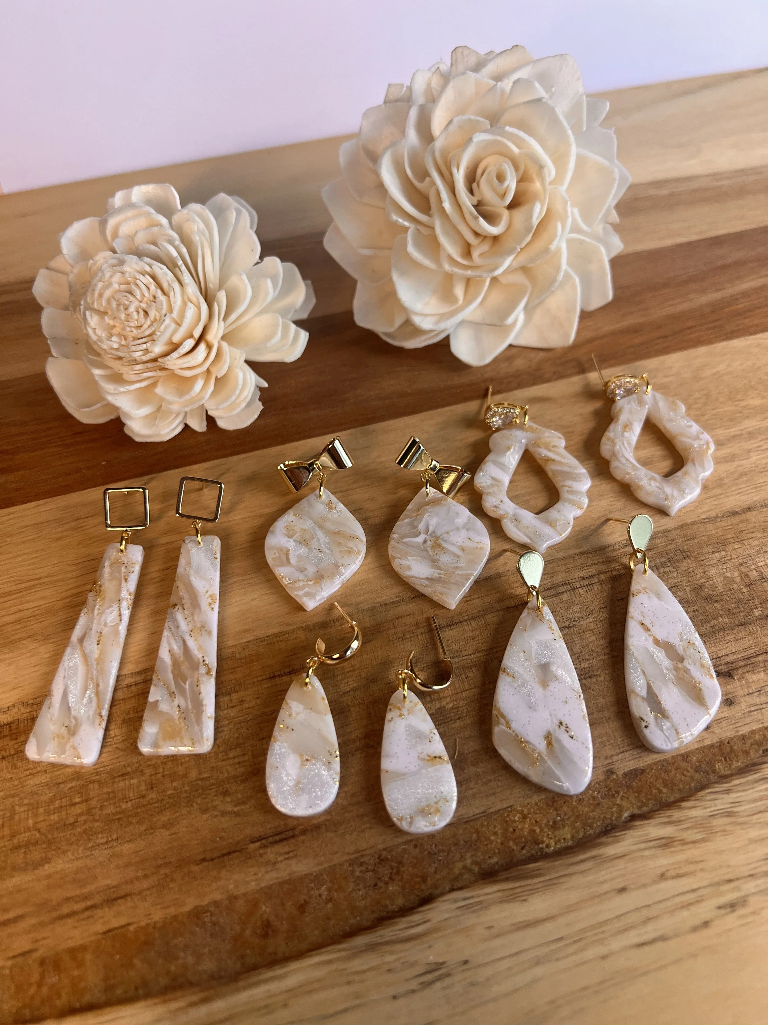 White & Gold Marbled Earrings