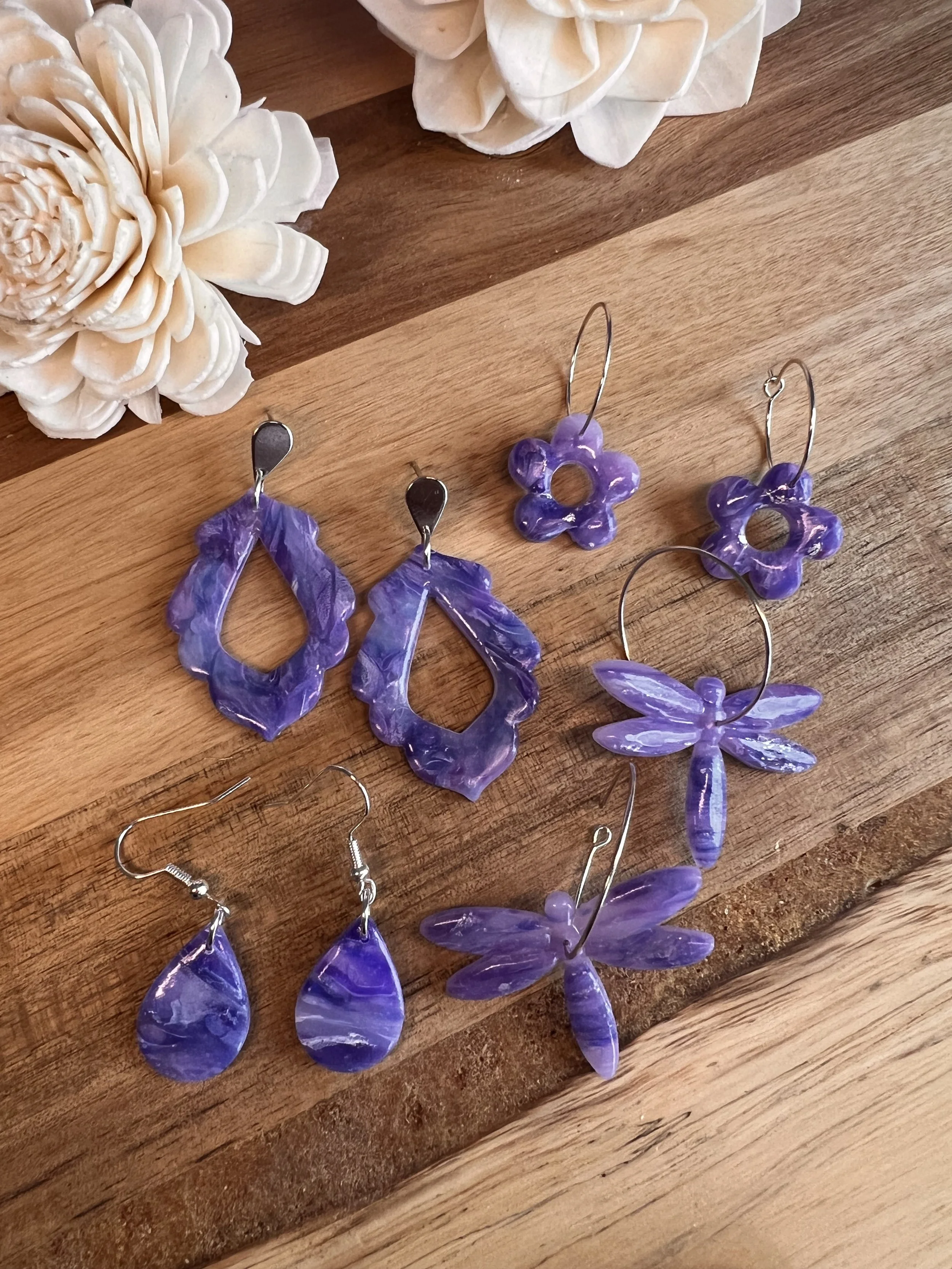 Purple Marbled Earrings
