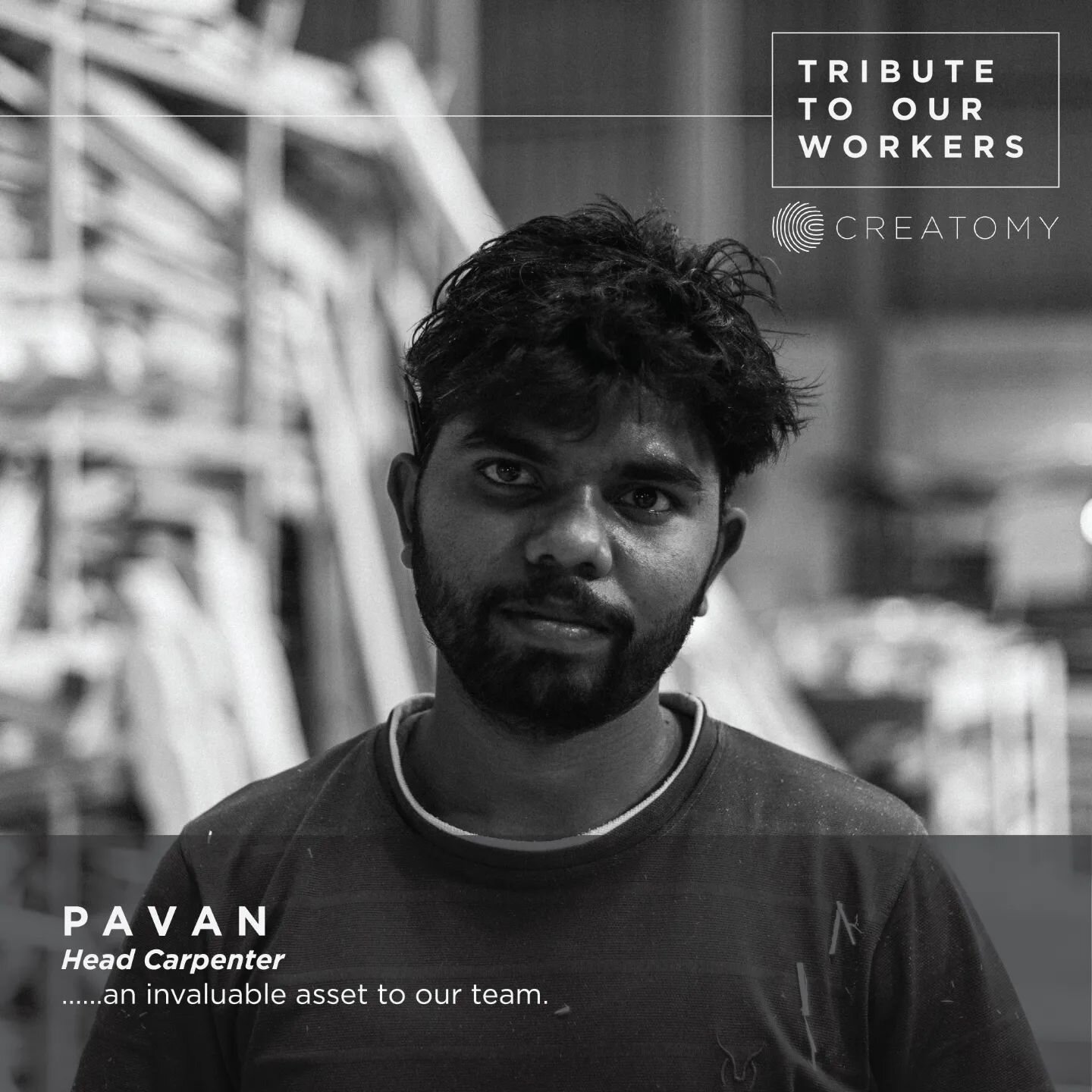 Pavan's journey as a carpenter is nothing short of inspiring. Hailing from Uttar Pradesh, he is one of five children in his family. Despite his young age of 24, Pavan has already spent a year at Creatomy office, where he serves as a vital member of t
