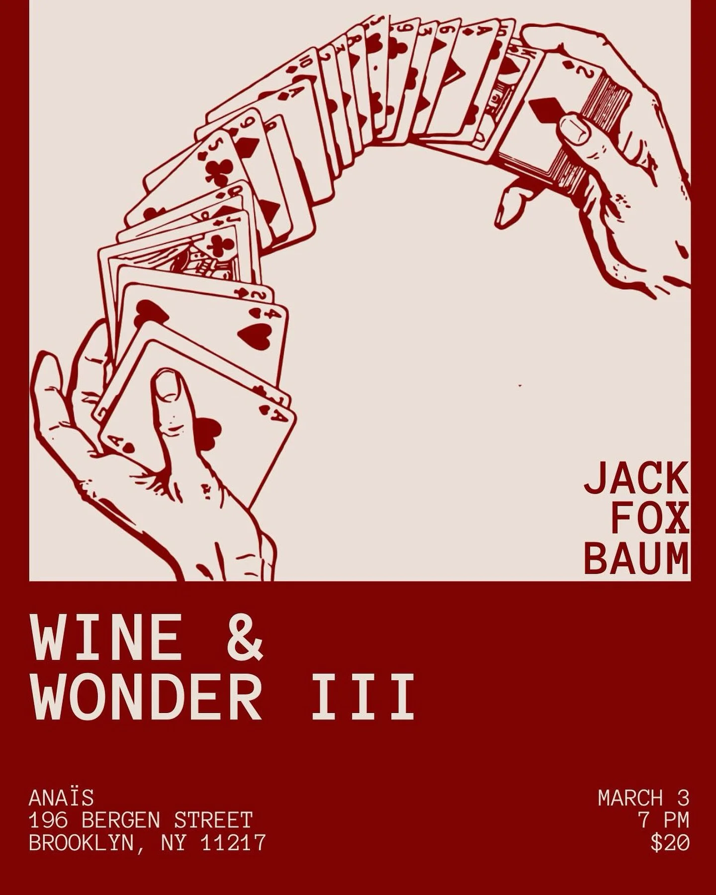 Wine &amp; Wonder III with Jack Fox Baum on Tuesday, March 3rd at 7pm 🪄 Tickets in bio. All new show of magic and mentalism, can&rsquo;t wait to see you there!