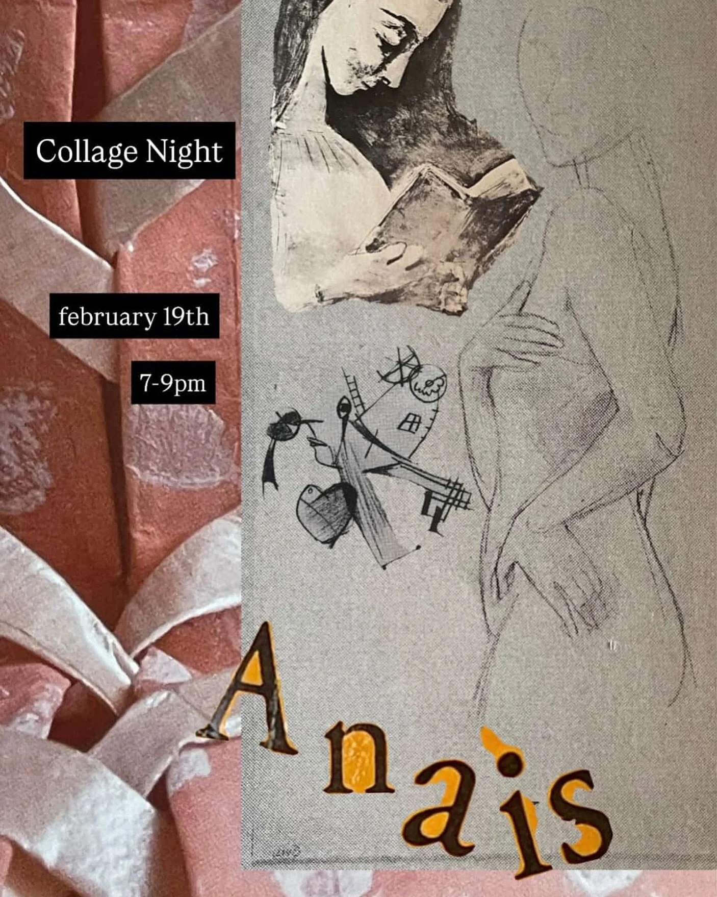 Anais&rsquo; very own Teresa is hosting a collage night next Thursday, Feb 19 🖤 Come by and craft, no RSVP required. All the materials will be provided!