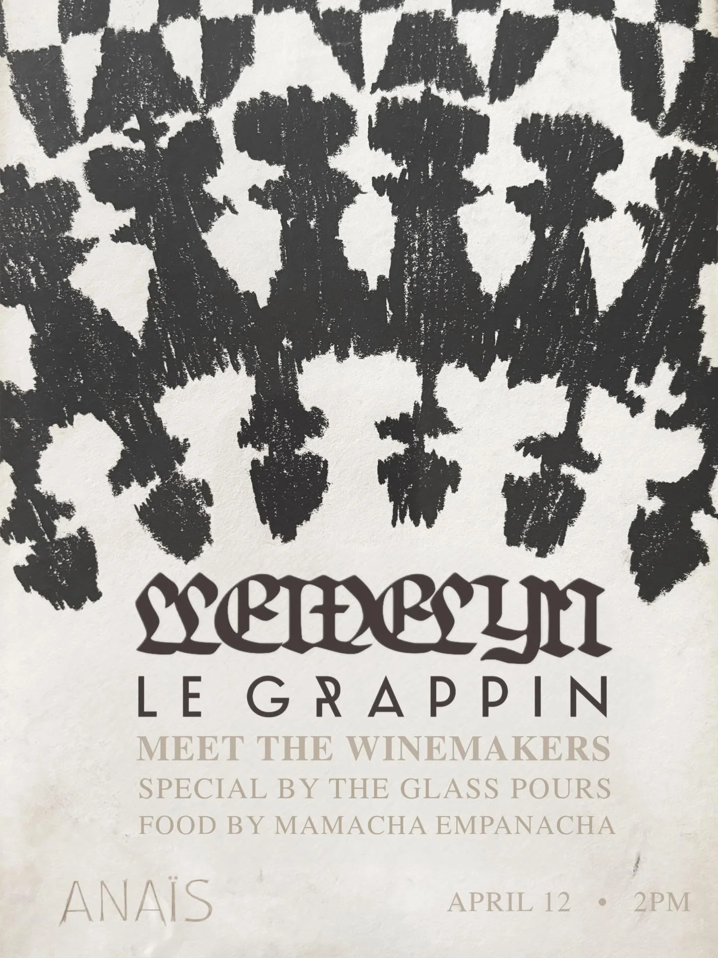 Shaping up to be a full party this Sunday! Joining us is Andrew and Emma from @legrappin &amp; Pete from @llewelyn_wine. We&rsquo;ll be pouring their wines by the glass and serving up empanadas by @mamachaempanacha