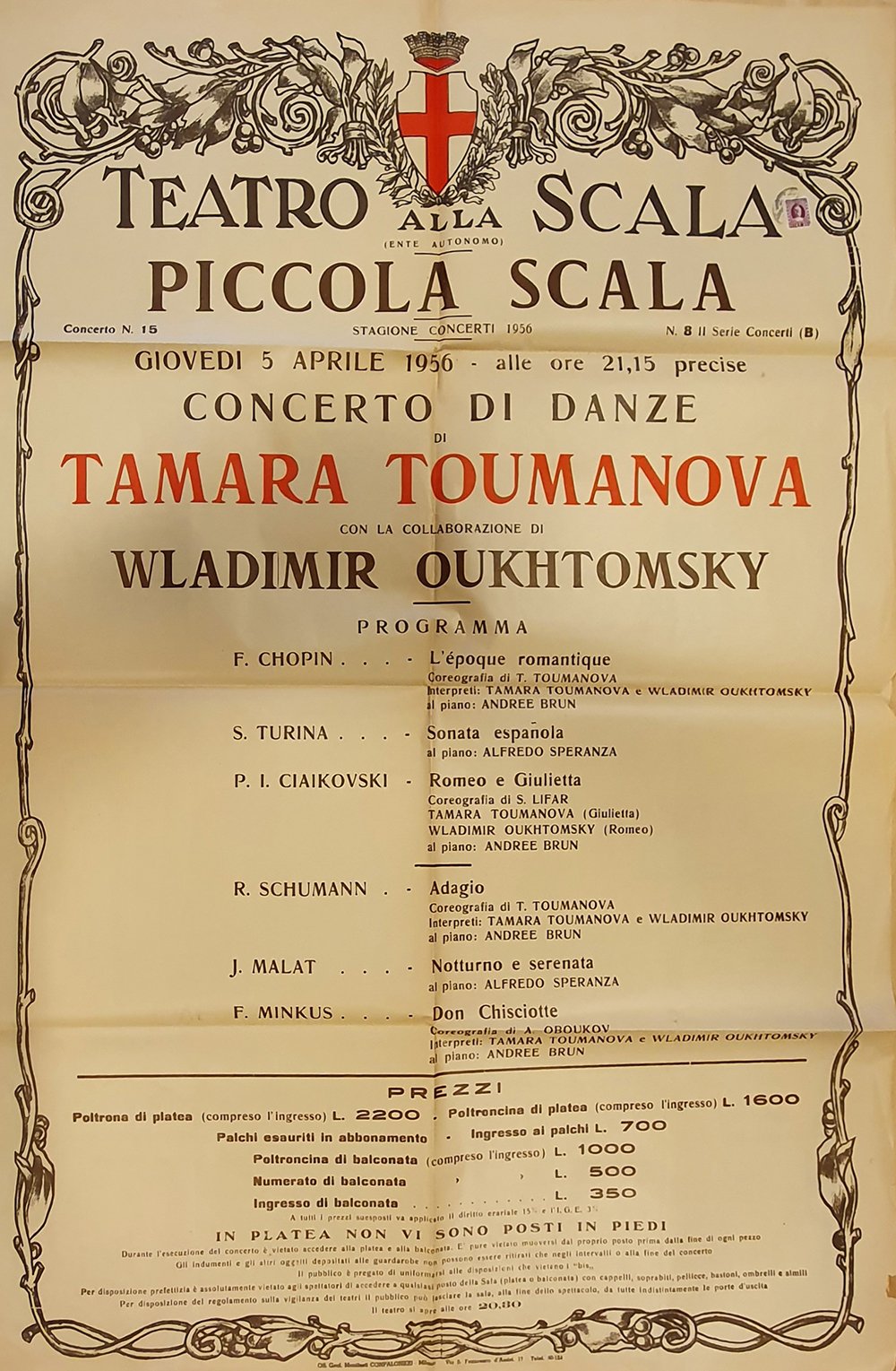 Poster / Teatro alla Scala, 5. April 1956 / Tony Clark Collection