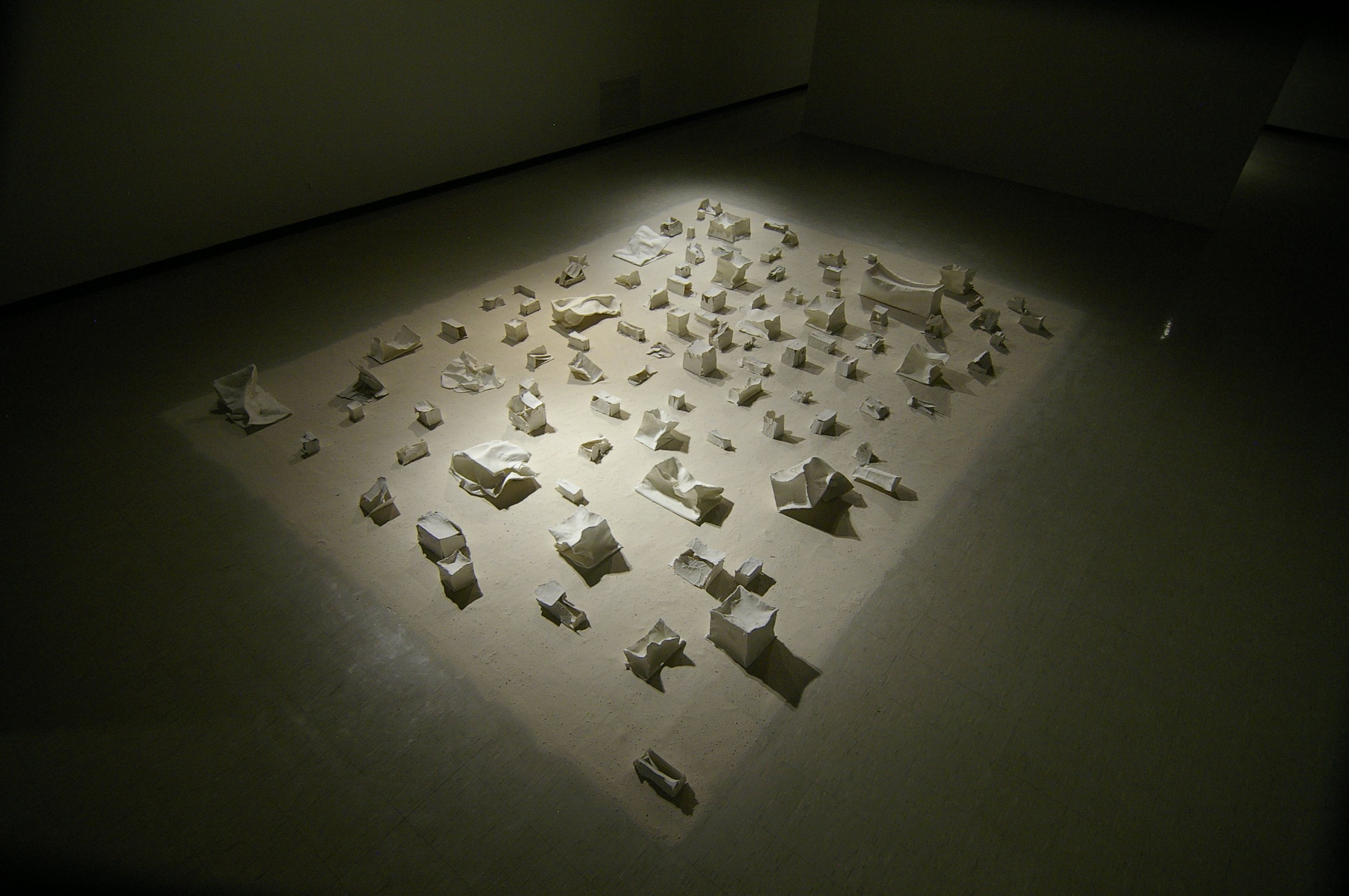 Liminal Spaces Installation, Paper with porcelain slip, ceramic fiber based paper with porcelain slip, 25'x15'