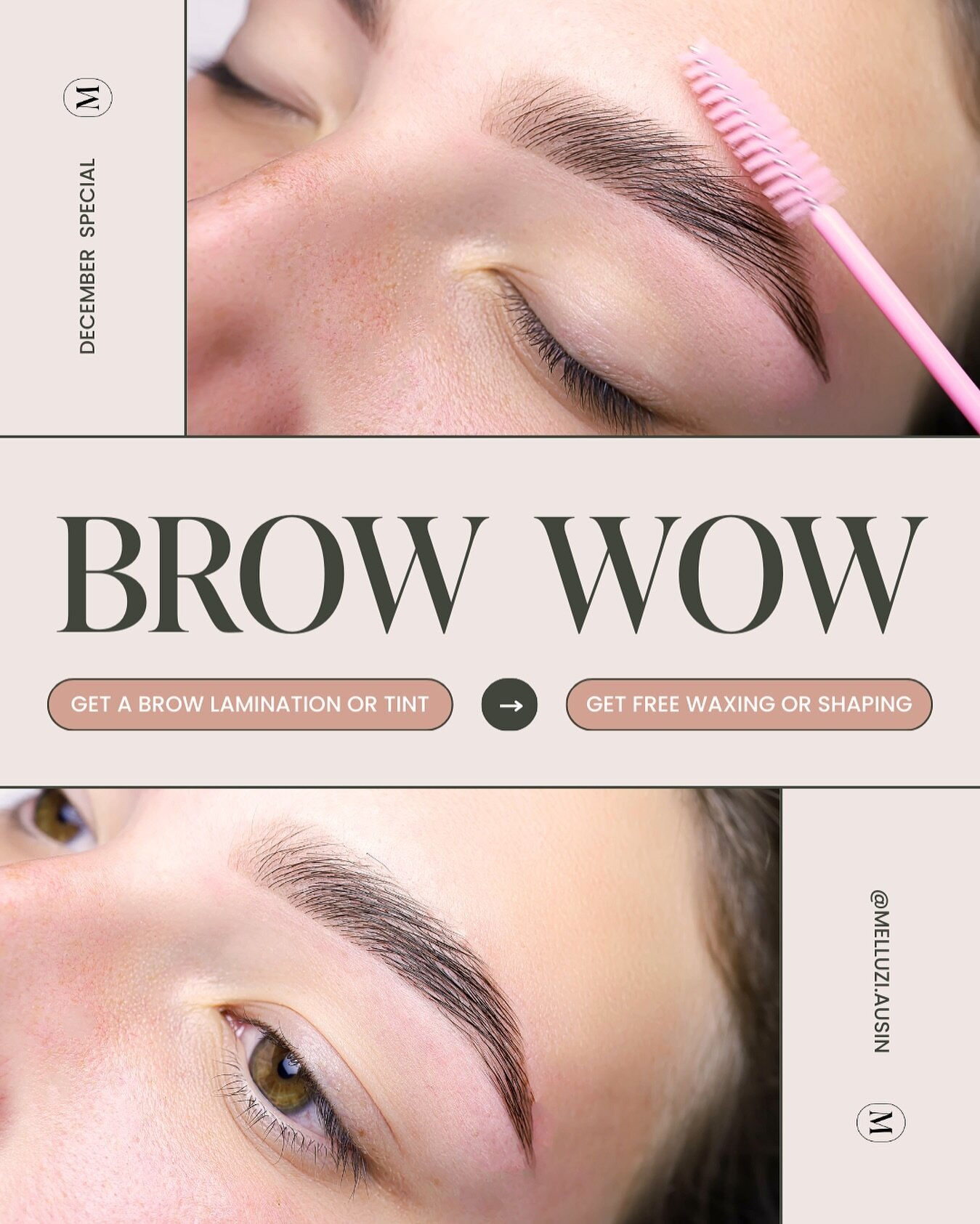 Save on your brow maintenance this month at Melluzi Austin ✨

Book a brow lamination or tint + get free brow wax/shaping - tap the link in our bio to book now.