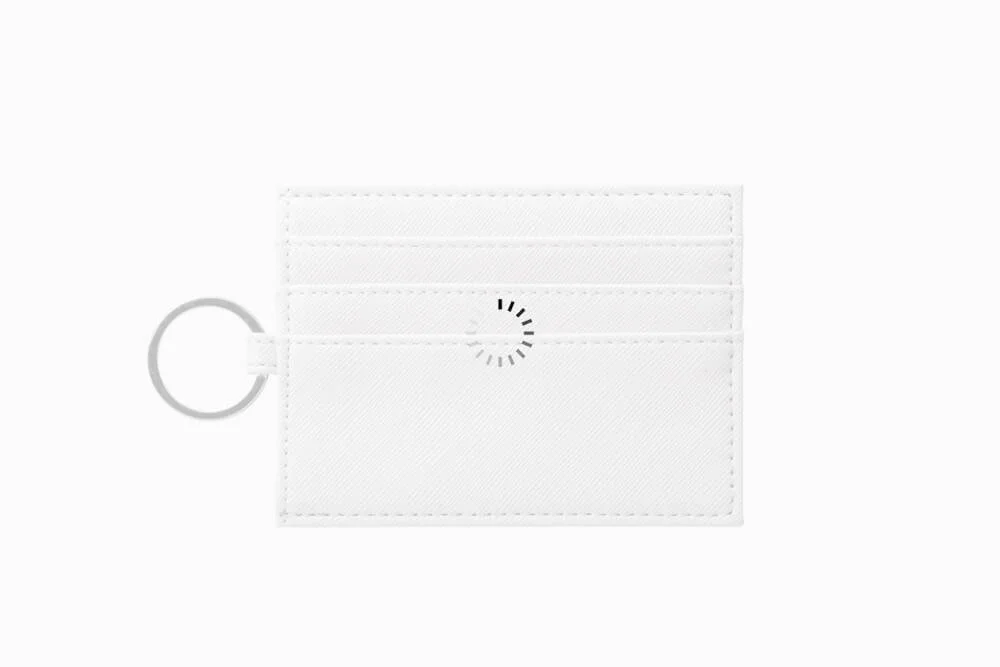 White cardholder with ring and loading icon
