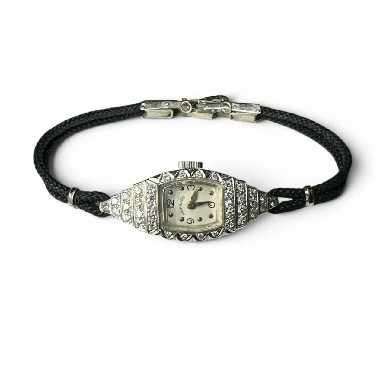 Vintage 14k White Gold & Diamond Hamilton Watch