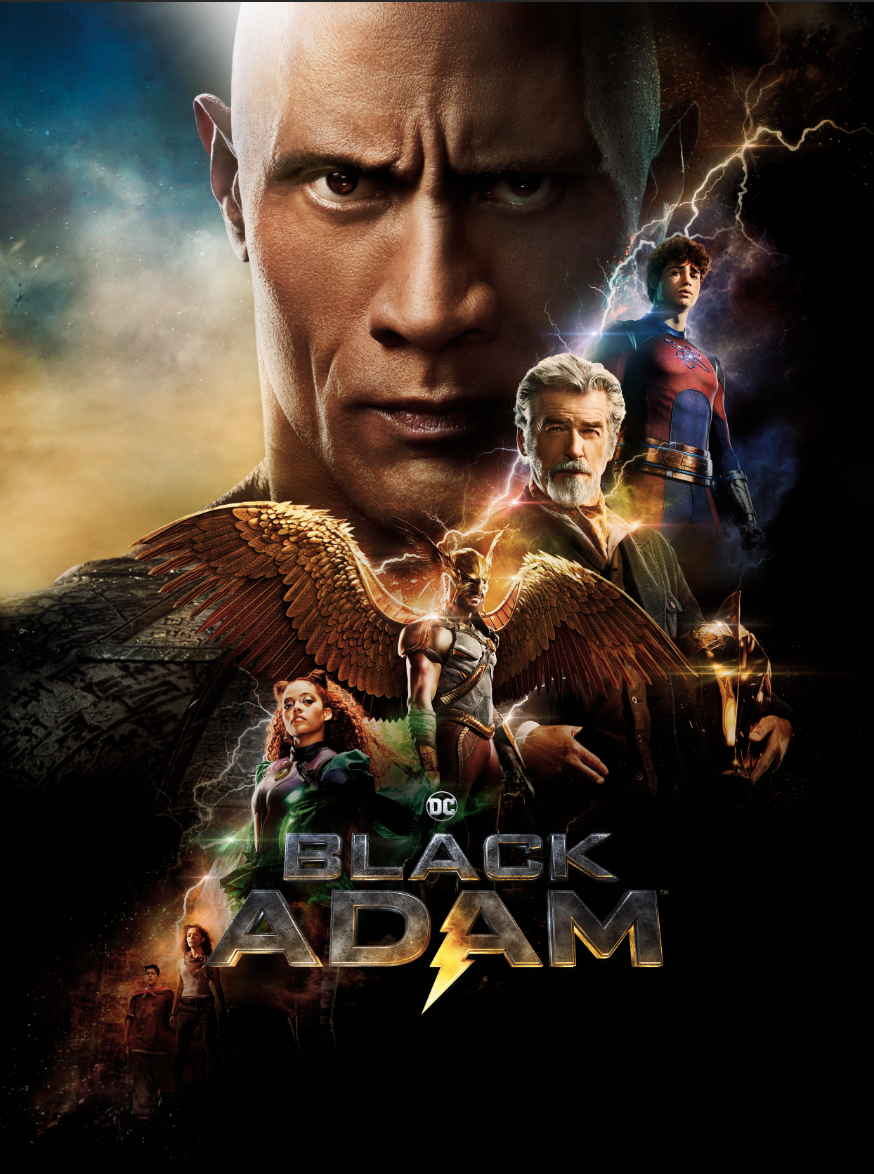 Dwayne 'The Rock' Johnson as Black Adam looking off towards the left of the screen. The Black Adam and DC logos at the bottom of the poster