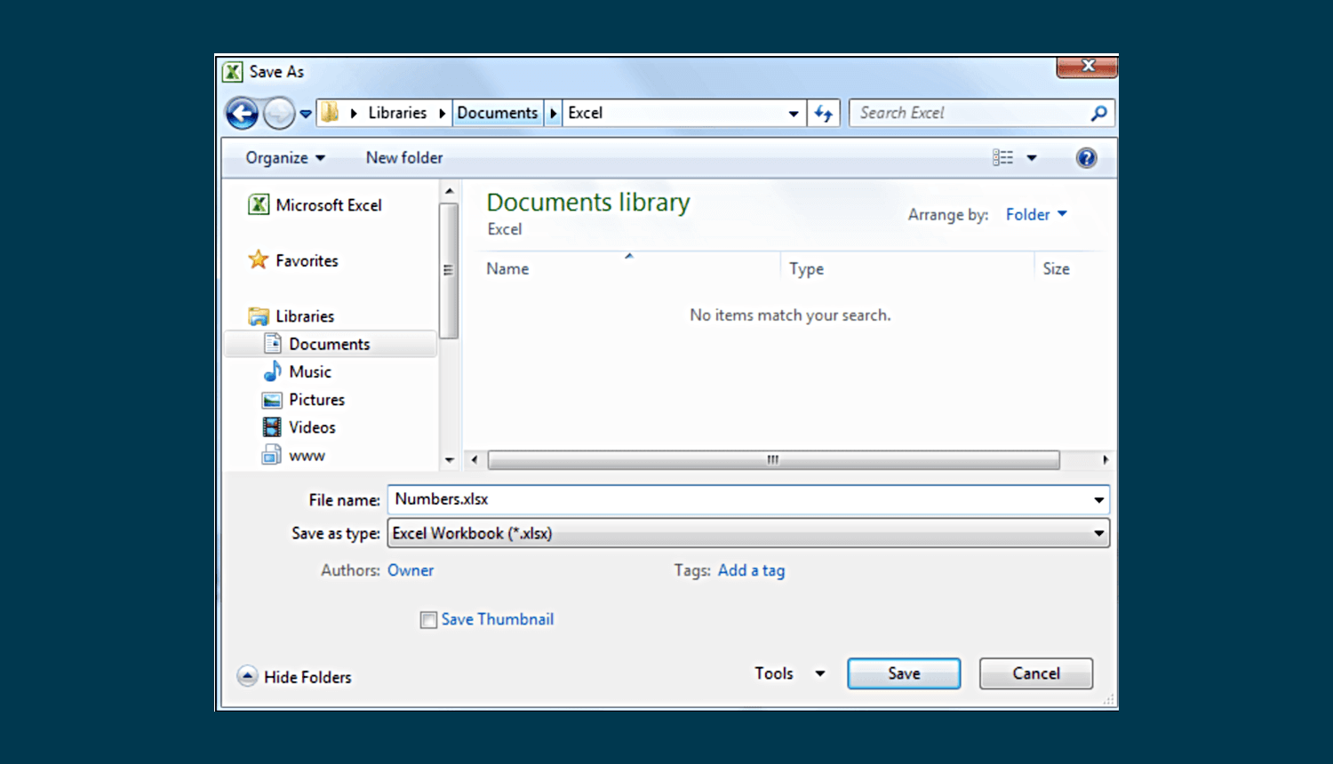 A screenshot of Microsoft Excel 'Save As' dialog box