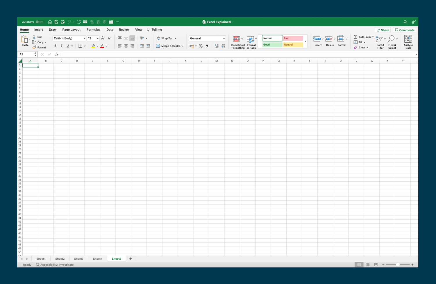 A blank Excel workbook