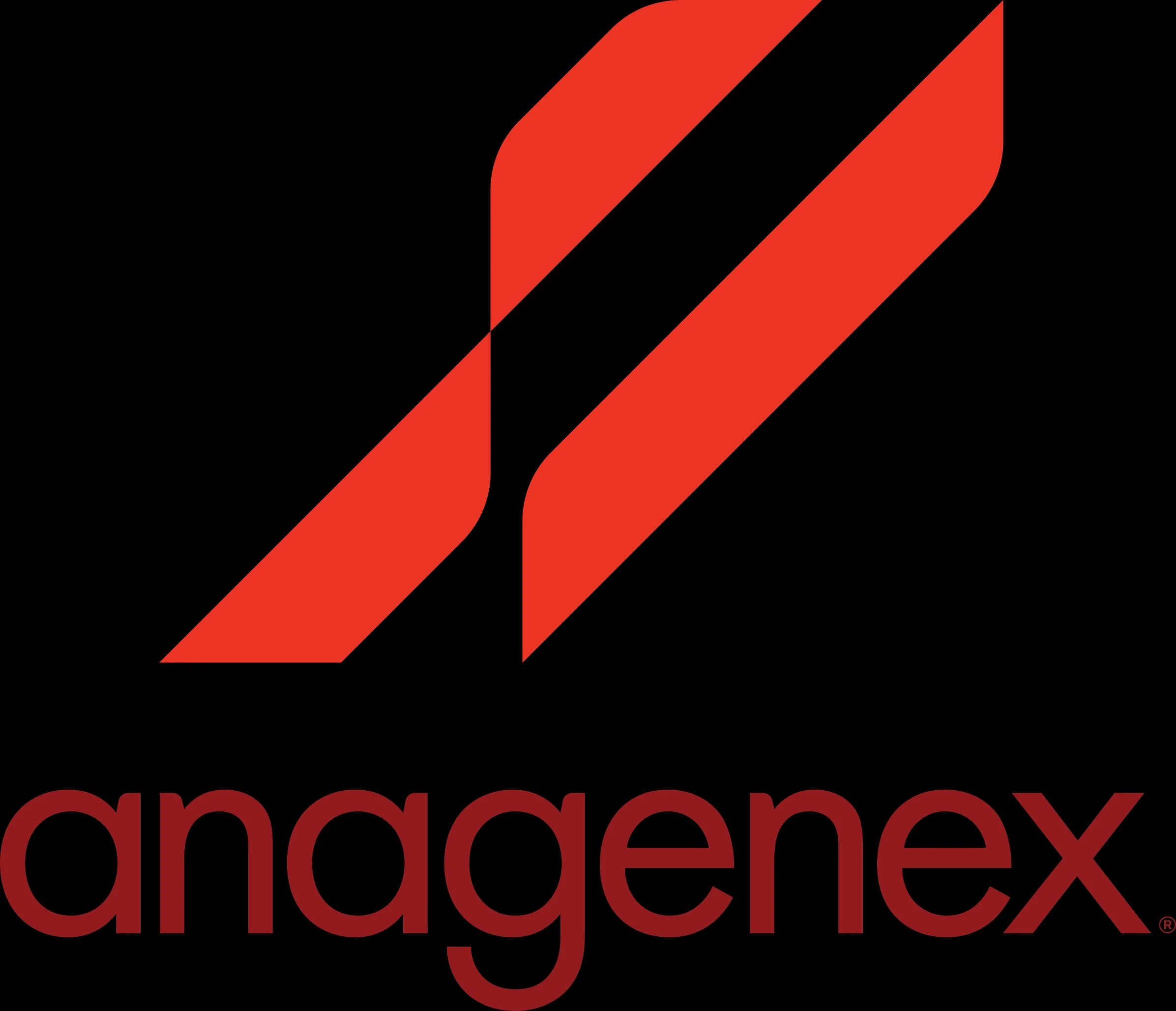 The Anagenex logo features a stylized red and black abstract 'A' with the company name in lowercase red letters underneath.