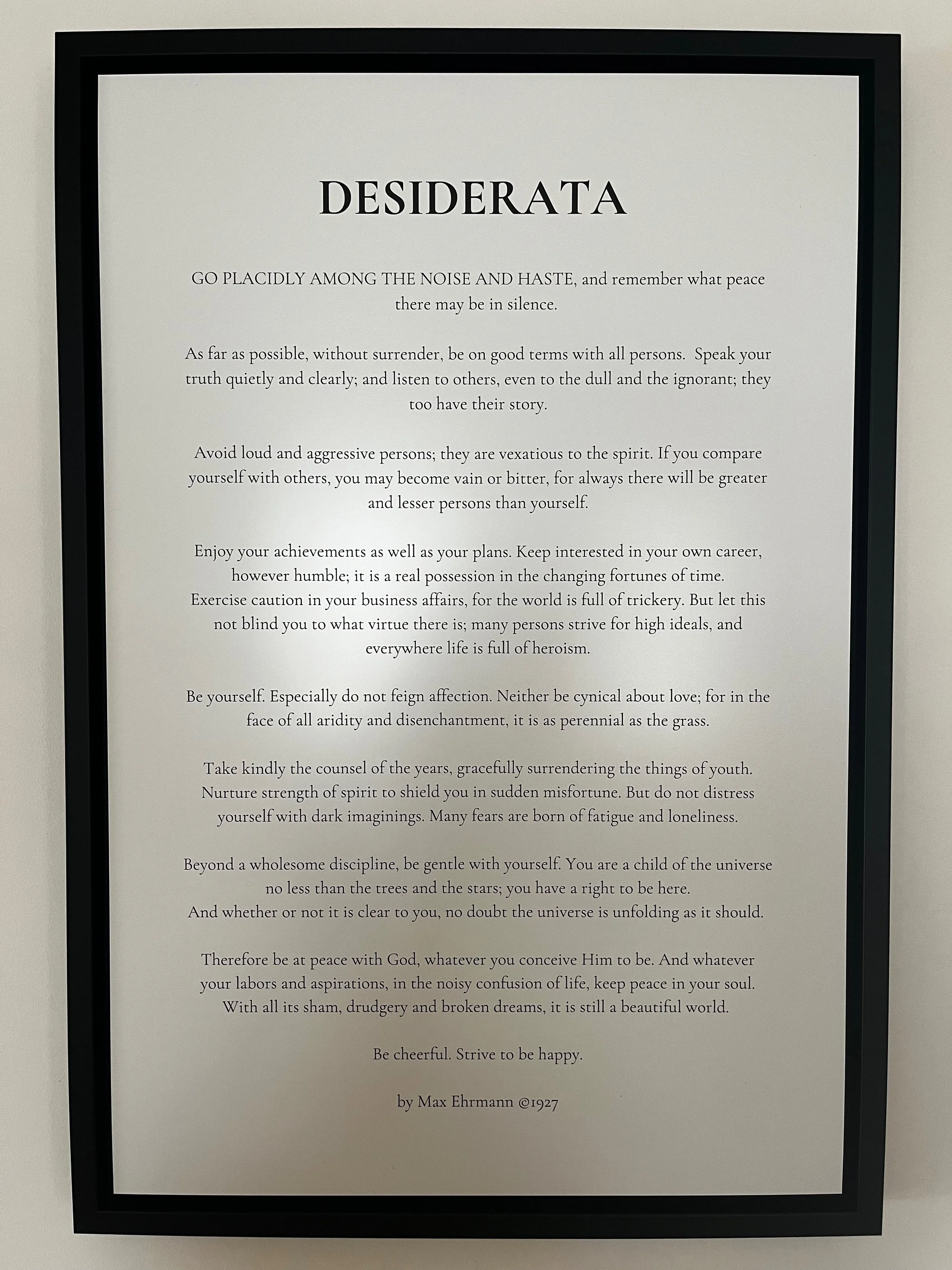 Framed "Desiderata" Poem