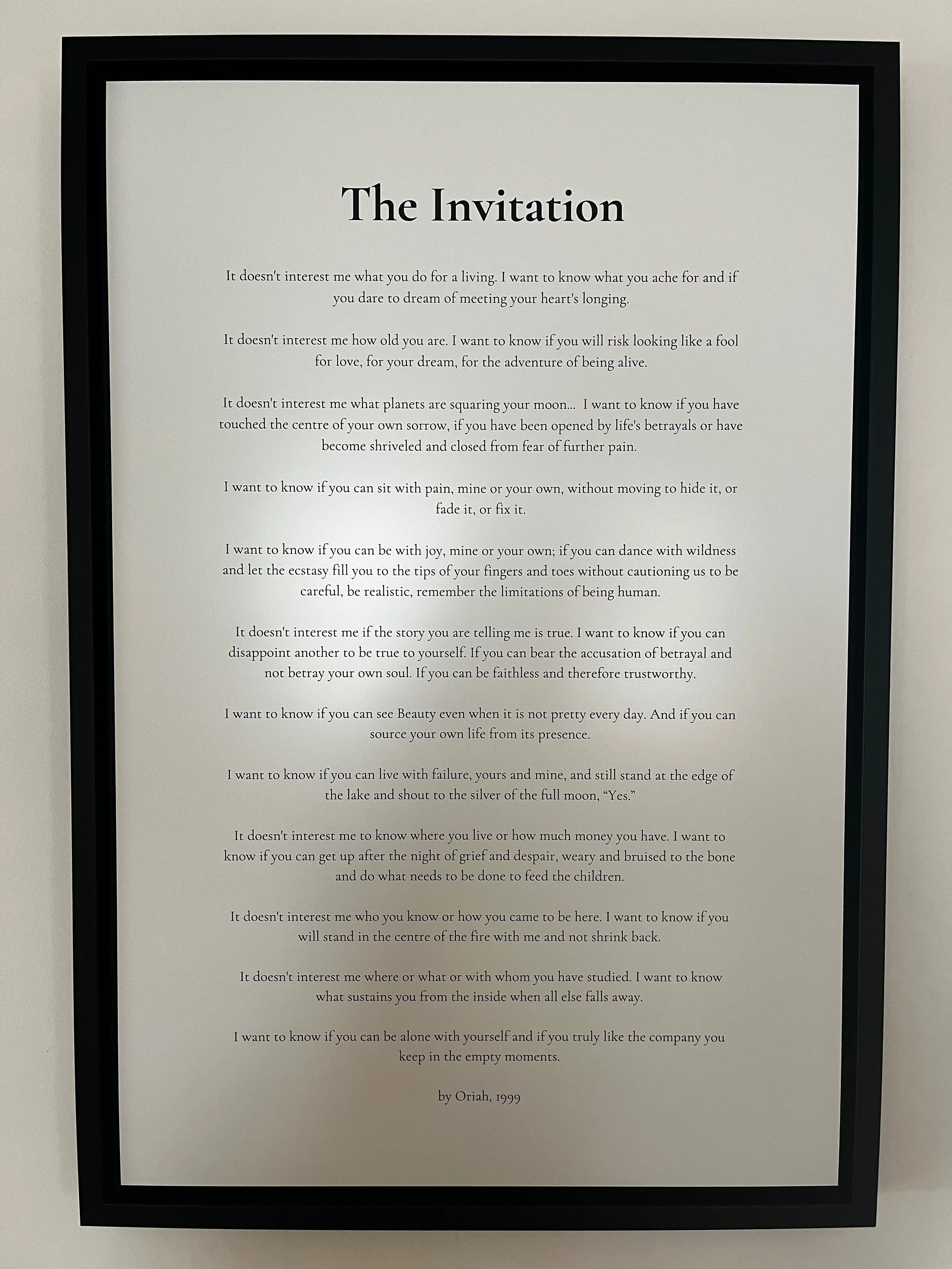 Framed "The Invitation" Poem