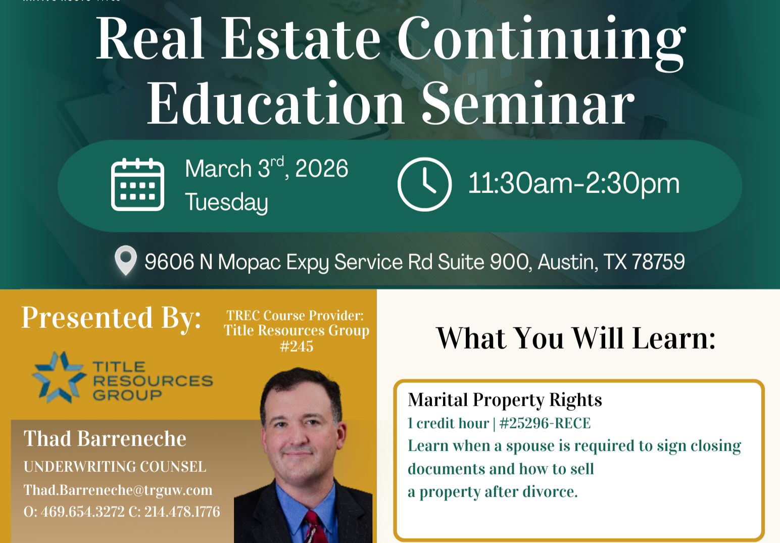 Upcoming Continuing Education Opportunities 