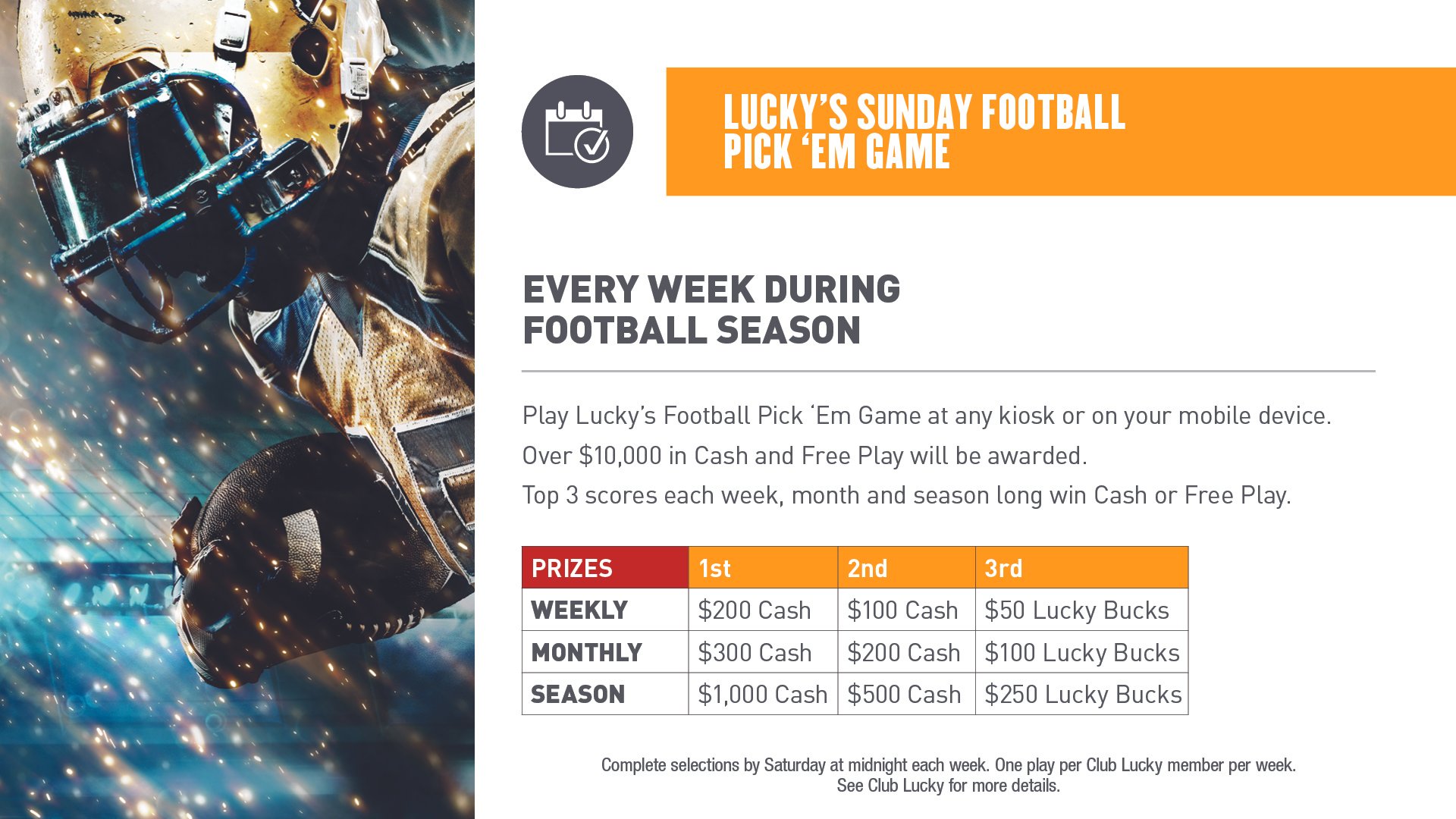 LUCKY'S SUNDAY FOOTBALL PICK 'EM GAME — Lucky Dog Casino