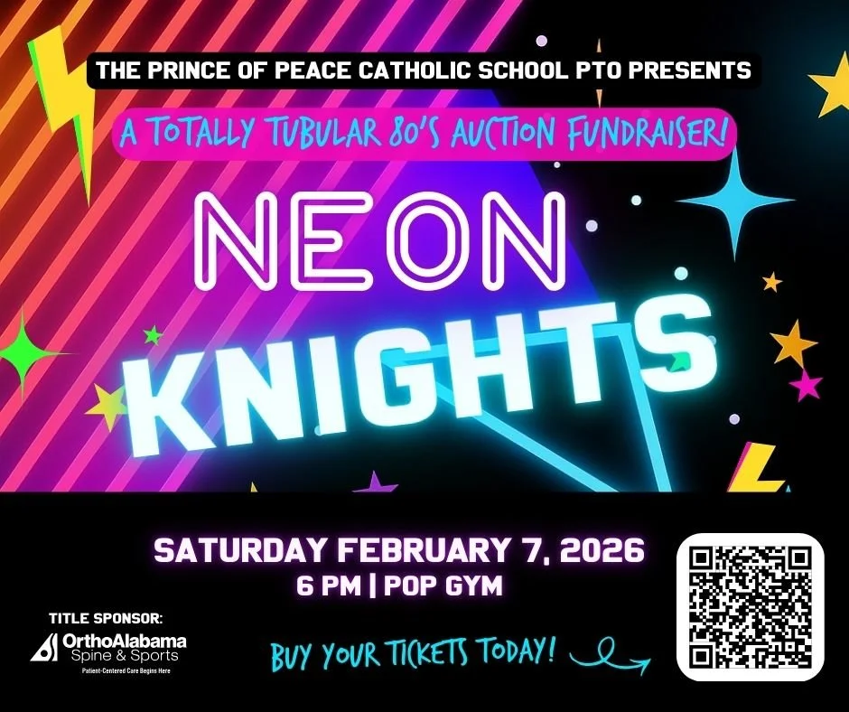 Let&rsquo;s go back to the 80s, POP! 💿✨
Our 2026 Prince of Peace Auction &amp; Gala, Neon Knights, is open and loaded with EARLY BIRD PRICES, but only until January 6. (Prices go up on January 7!)
Join us on Saturday, February 7 from 6 &ndash;10 PM 