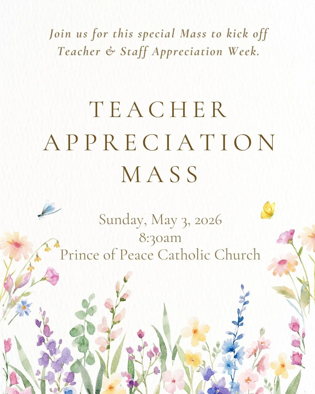 You&rsquo;re invited to a special Mass honoring our teachers and staff on Sunday, May 3 at 8:30 AM.
This beautiful celebration will also kick off Teacher Appreciation Week at POP as we give thanks for the incredible faculty and staff who care for our