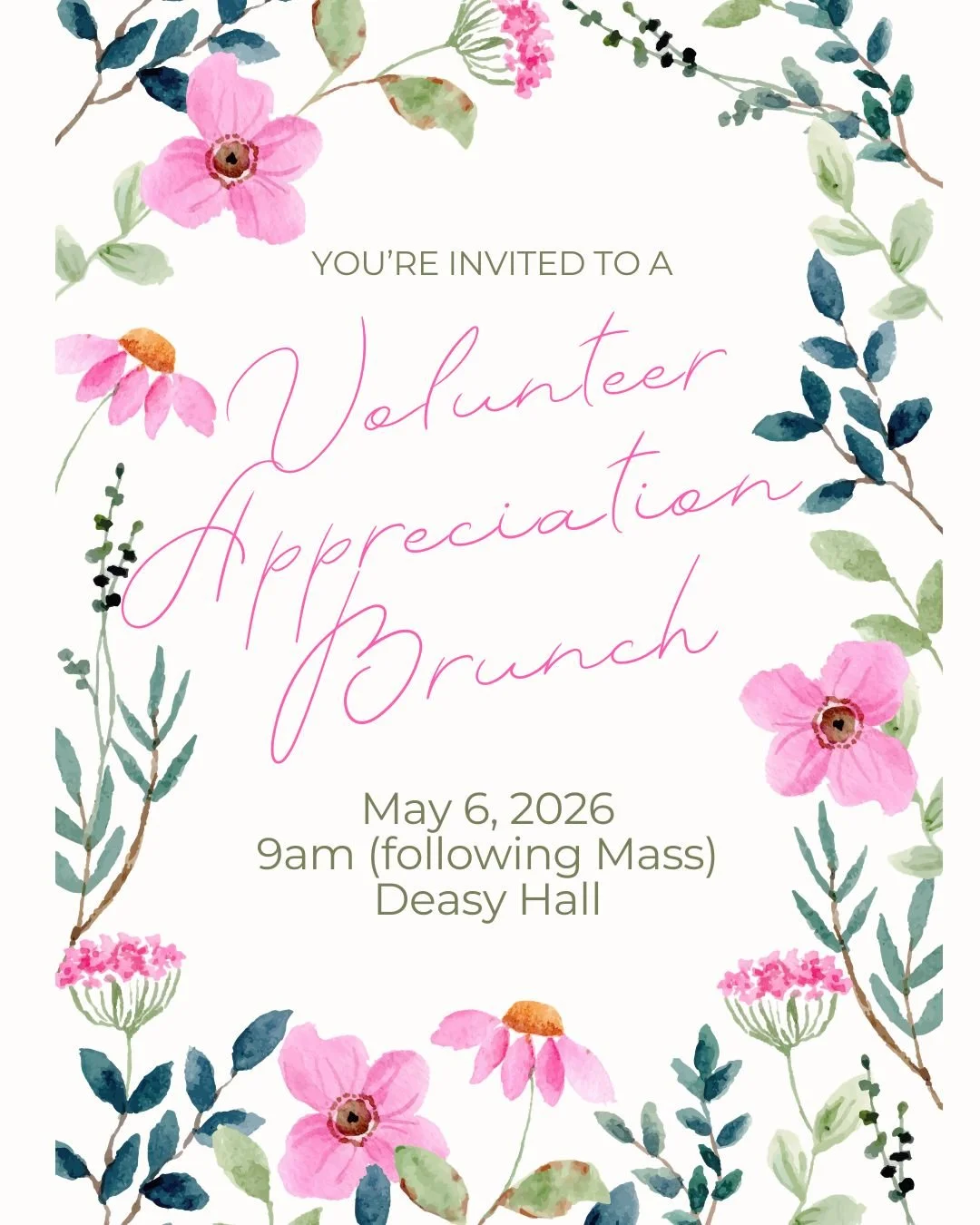 We are so grateful for the many volunteers who have shared their time, talents, and hearts with our school community this year! 🌸
If you have volunteered in any way this school year &mdash; helped with an event, served on a committee, chaperoned, wo