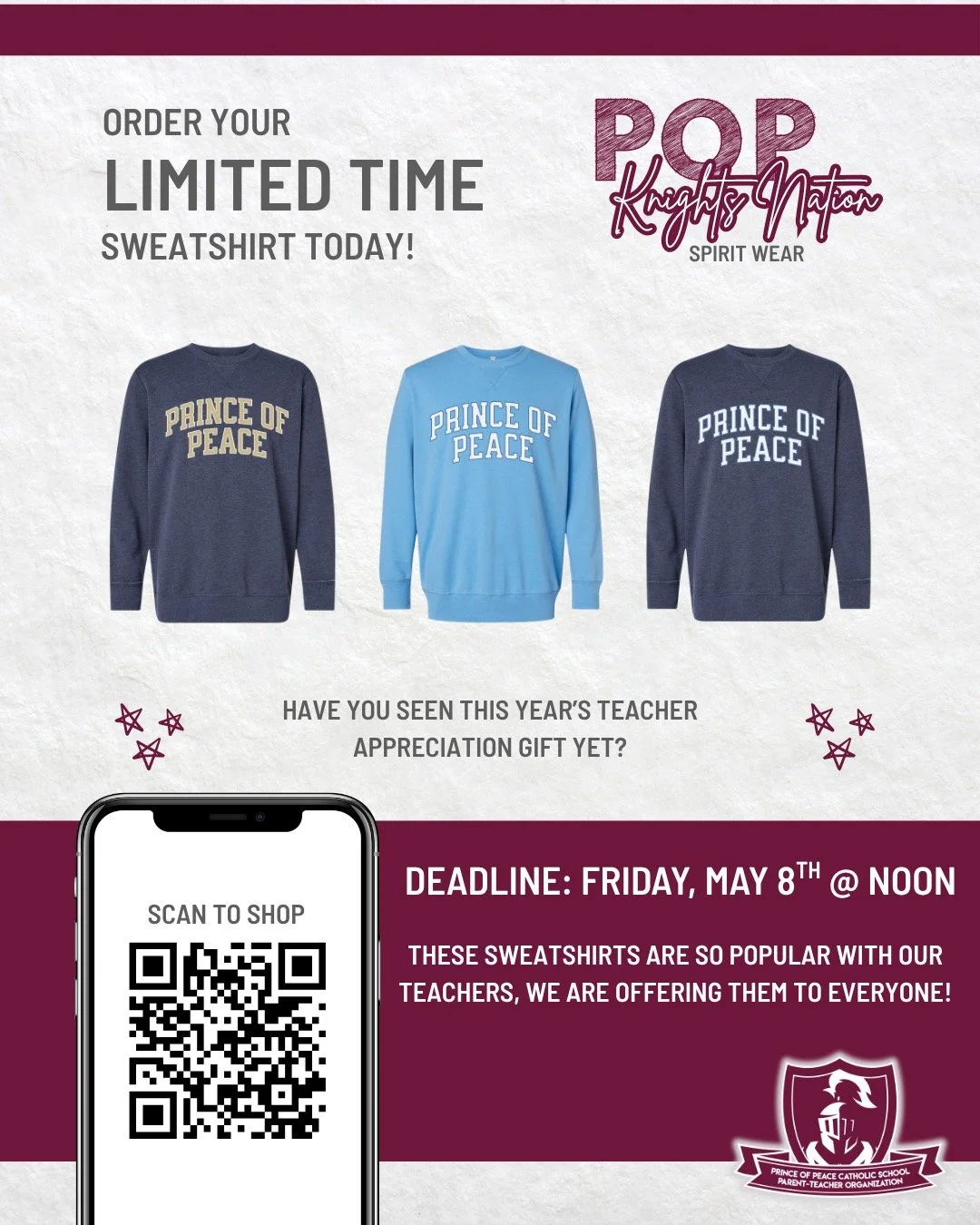 You asked&hellip; and we are here for it 🙌
Due to popular demand, POP Shop is now offering these limited edition sweatshirts!
🛍️ Pre-orders are OPEN
⏰ Deadline: Friday, May 8 at NOON 🔗 Link in bio and first comment. Or scan the QR code to register