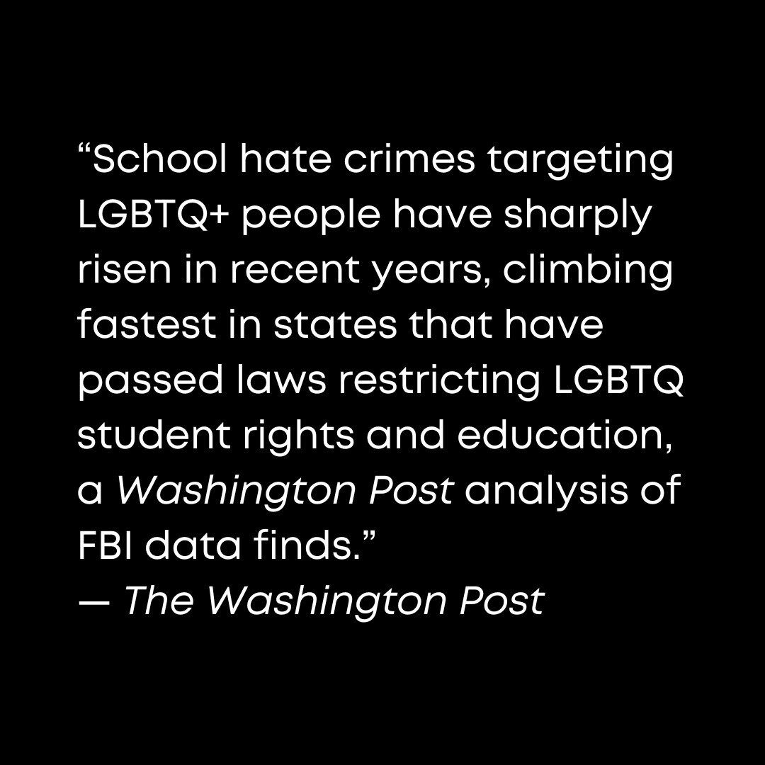A recent analysis from The Washington Post found that anti-LGBTQ2SIA+ incidents of hate in schools are climbing, particularly in states where queer and trans students' rights are stripped away by invasive, dehumanizing and wholly unnecessary laws. Th