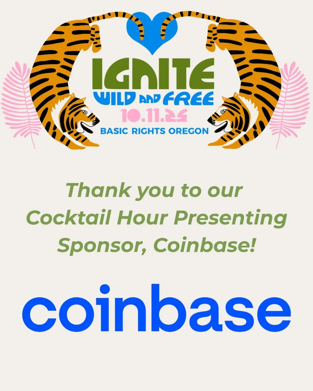 IGNITE, our annual fundraising party, is one month from today! We'd like to extend a special thanks to @coinbase for being our Cocktail Hour Presenting Sponsor. Thank you for supporting our work protecting LGBTQ2SIA+ rights in Oregon!