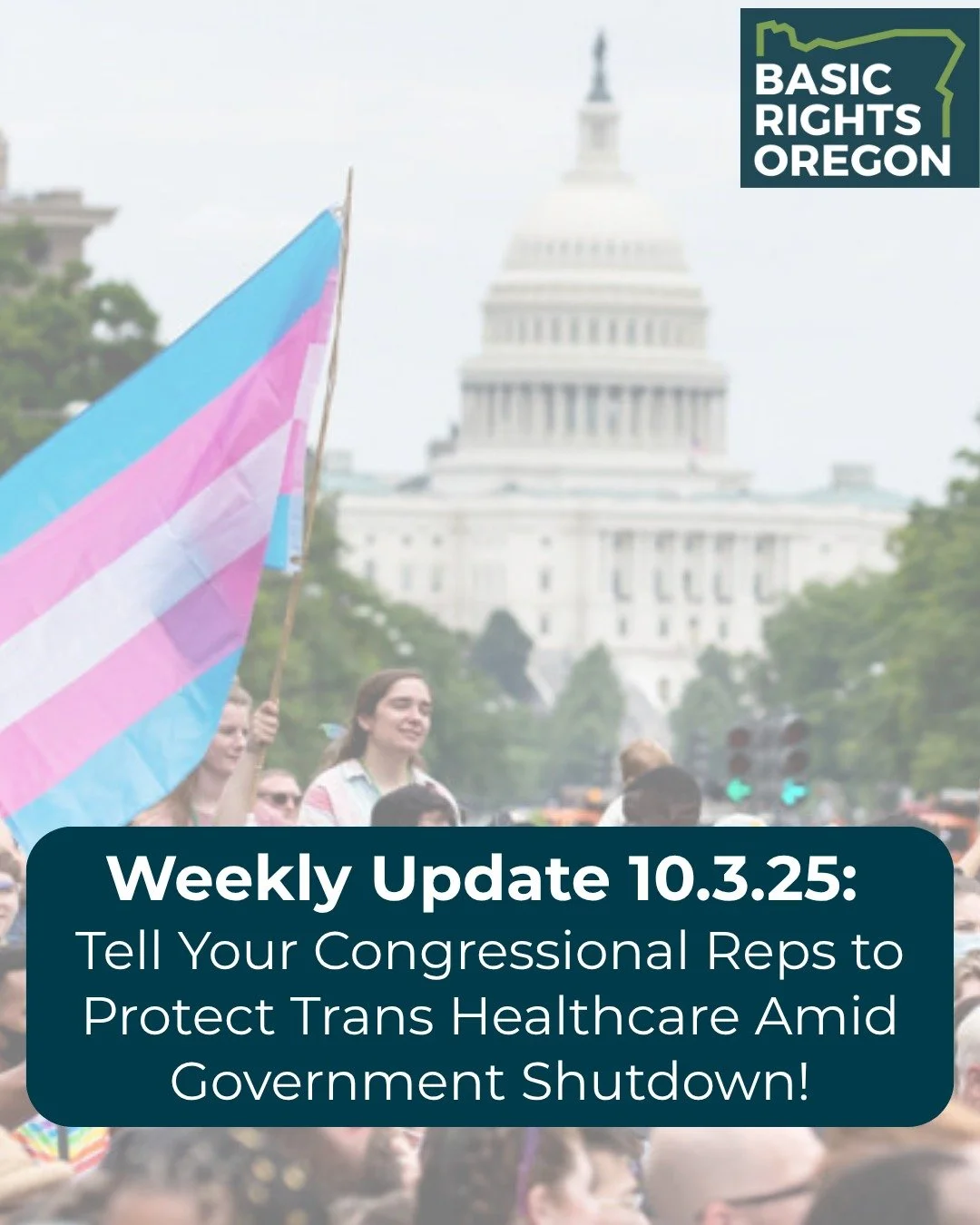With all the news happening in Portland this week, you may have missed that the federal government shutdown could mean awful things for gender-affirming care access. Use our simple Contact Your Reps form in this week's newsletter&mdash;link in bio!
