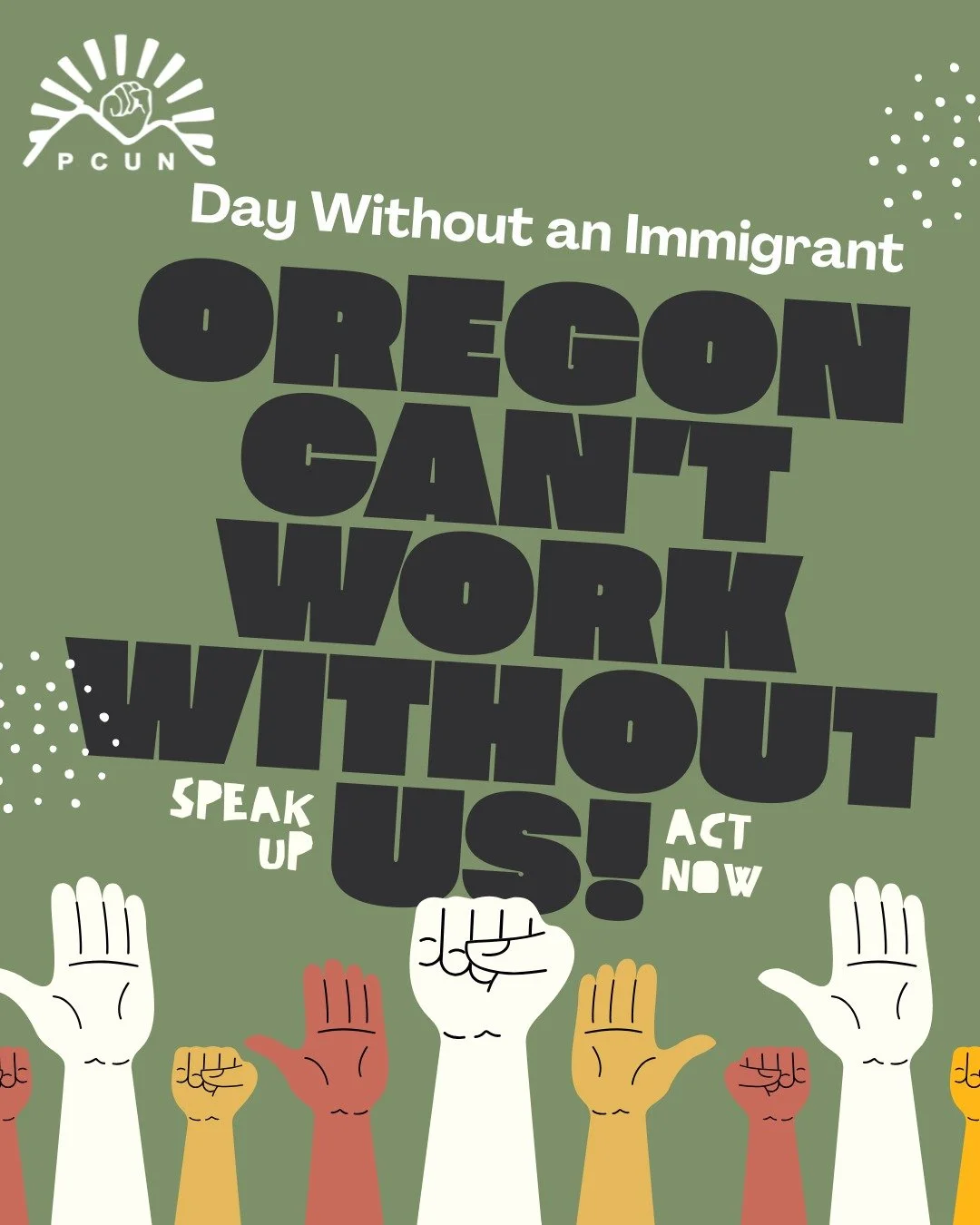We're proud to follow the lead of @pcunoregon in calling for a Day Without an Immigrant tomorrow, December 18. 

For 24 hours, we are asking immigrants, their loved ones and allies to skip work, close businesses, stay out of school and avoid shopping