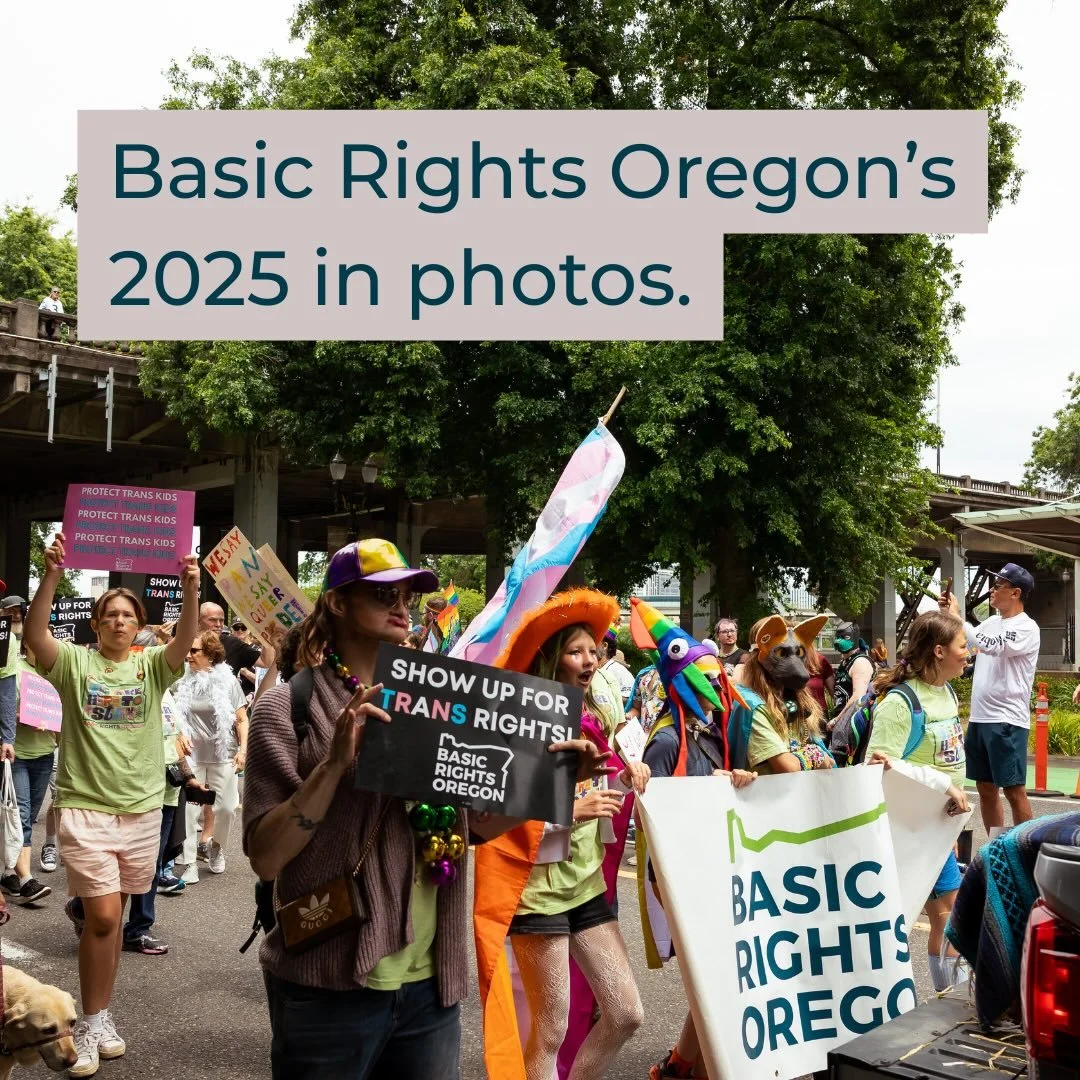 Happy almost 2026! Basic Rights Oregon is at 85% of our Give!Guide goal, and we only have until midnight tomorrow to reach it. Give us the best NYE gift ever and donate to our work defending LGBTQ2SIA+ rights at the link in bio. 🎉🌈