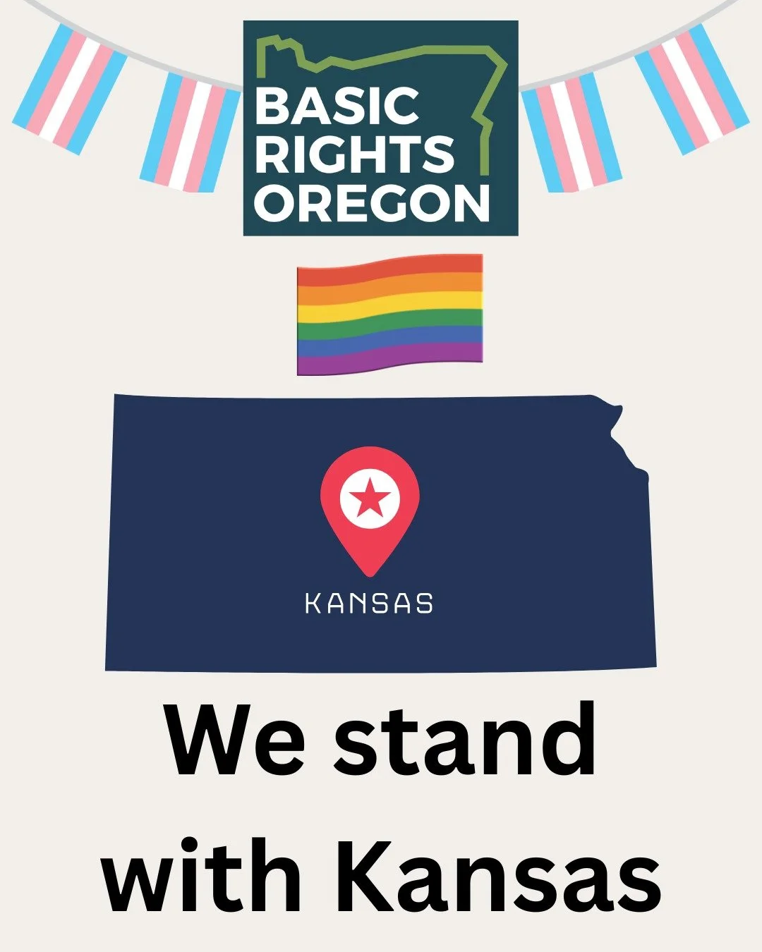 Basic Rights Oregon has signed onto a letter--along with dozens of state-based equality organizations across the country--to support the people of Kansas following the passage of SB 244, a dangerous and discriminatory law targeting the rights of tran