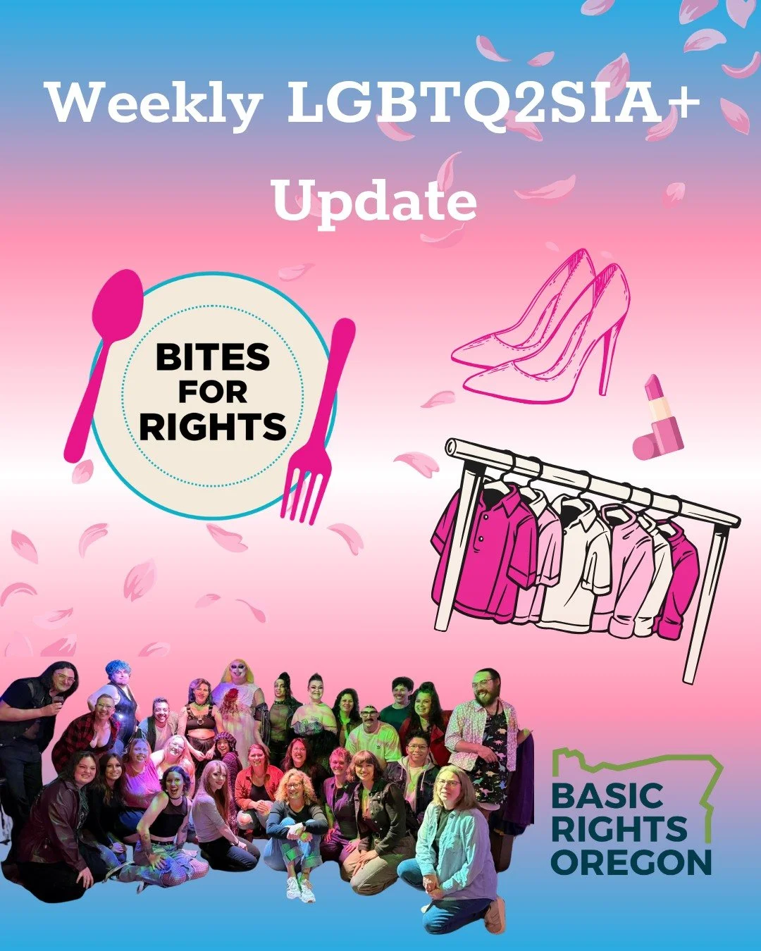 Newsletter drop! This week we share updates on how Oregon is fighting back against threats to gender affirming care, a fundraiser for the Q Center&rsquo;s gender-affirming closet, and a call for business owners to participate in our annual Bites for 