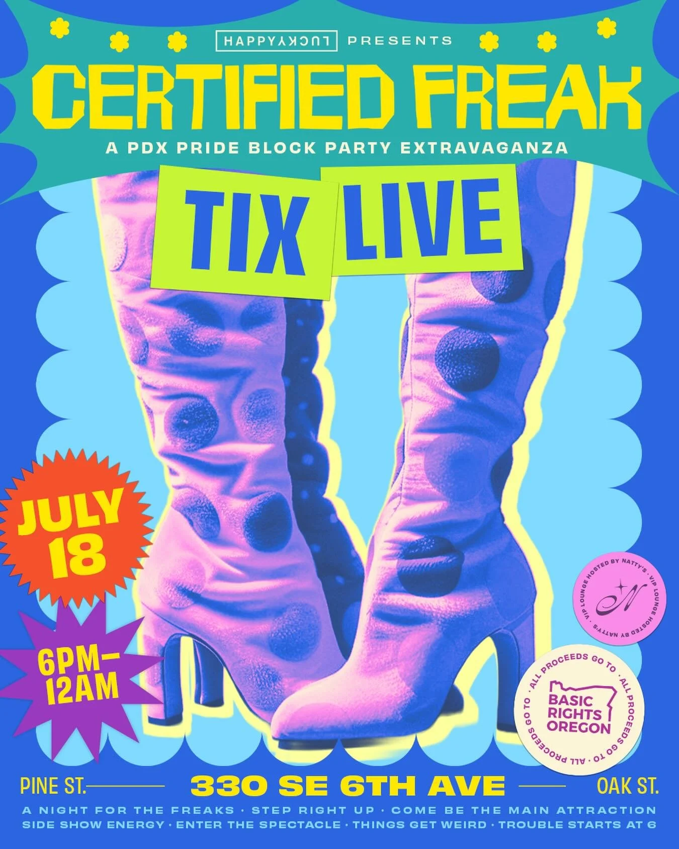 Calling all certified freaks!!! 🤪

We&rsquo;re teaming up with @happyluckypdx for a block party full of queer performances, music, art, community, and beautifully strange surprises.

All proceeds are generously supporting Basic Rights Oregon, so com