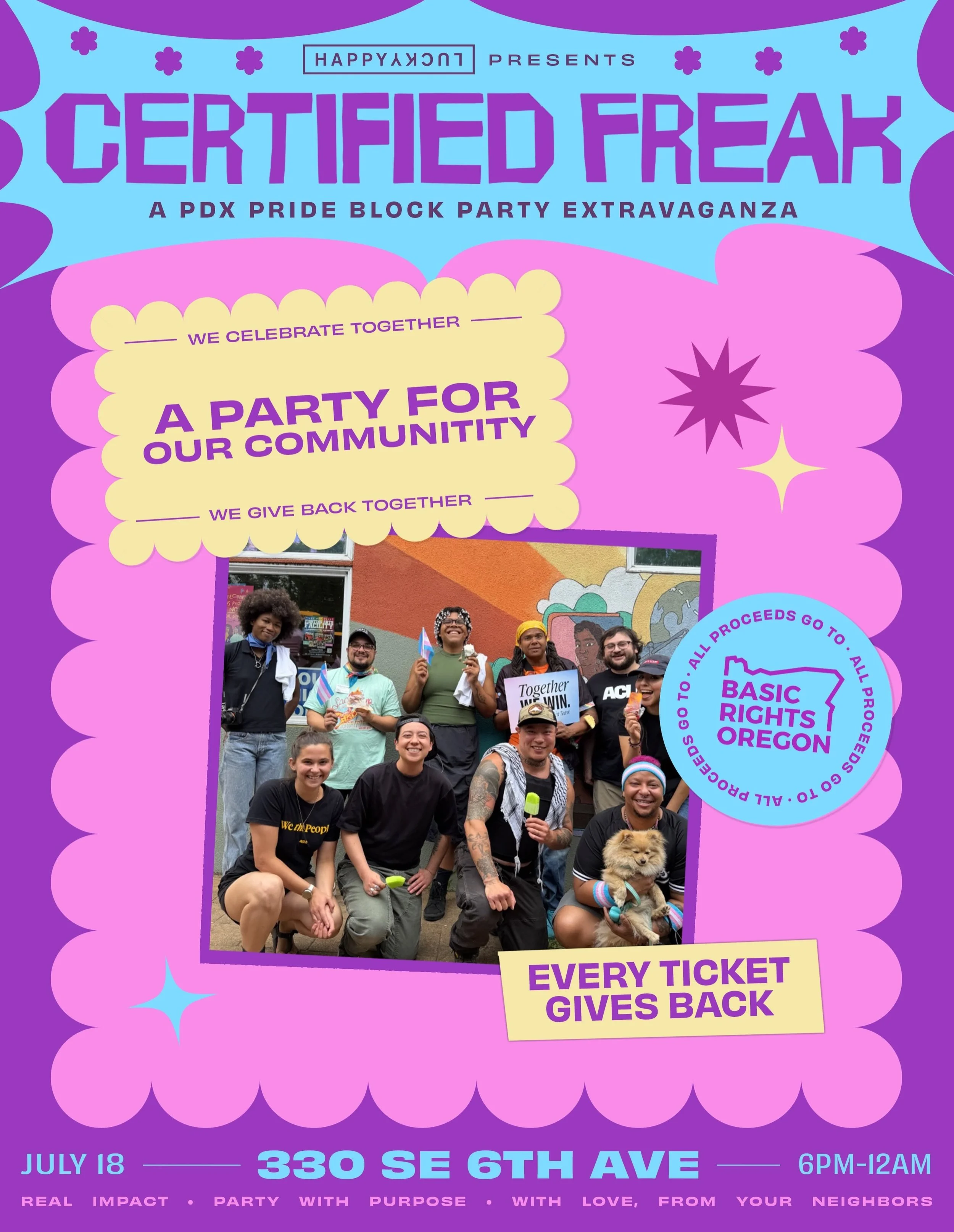 Who&rsquo;s down to get freaky on Saturday?? 🤡

@happyluckypdx is throwing a Pride block party extravaganza and every ticket sold helps support Basic Rights Oregon!!

Tix are selling fast. Snag one at link in bio ⚡️