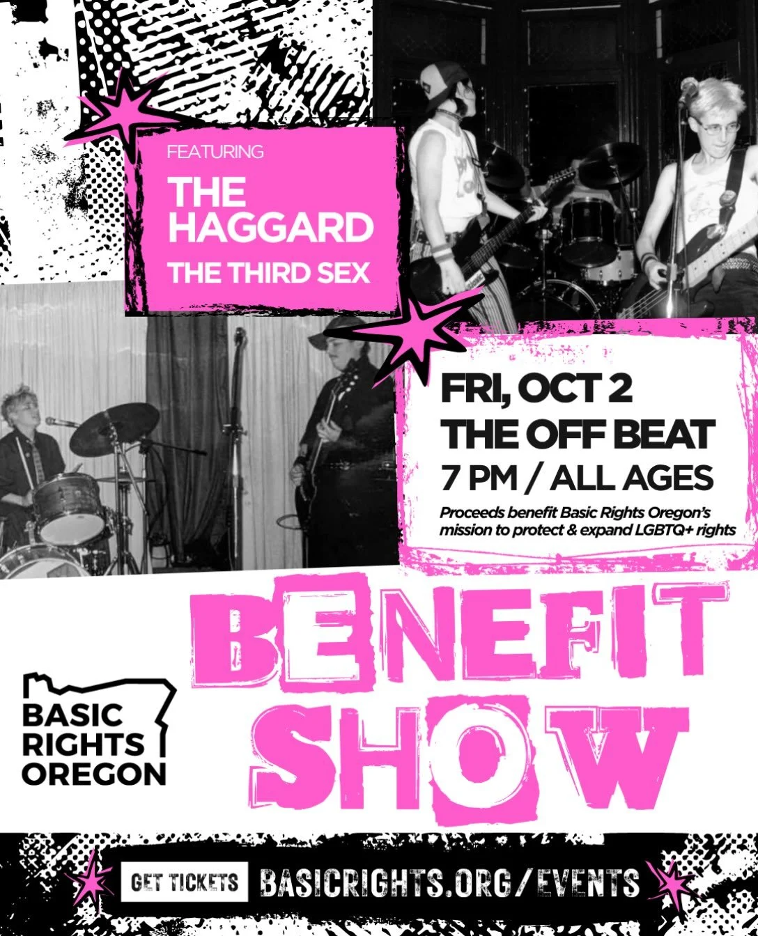 Let&rsquo;s rage for queer rights!!👩&zwj;🎤🥁

Come rock out at our fundraiser show featuring local 90s queercore legends @the_haggard_pdx and @thethirdsexpdx! 

@theoffbeatpdx is an all ages venue, so feel free to bring the whole riot grrrl fam. Sl