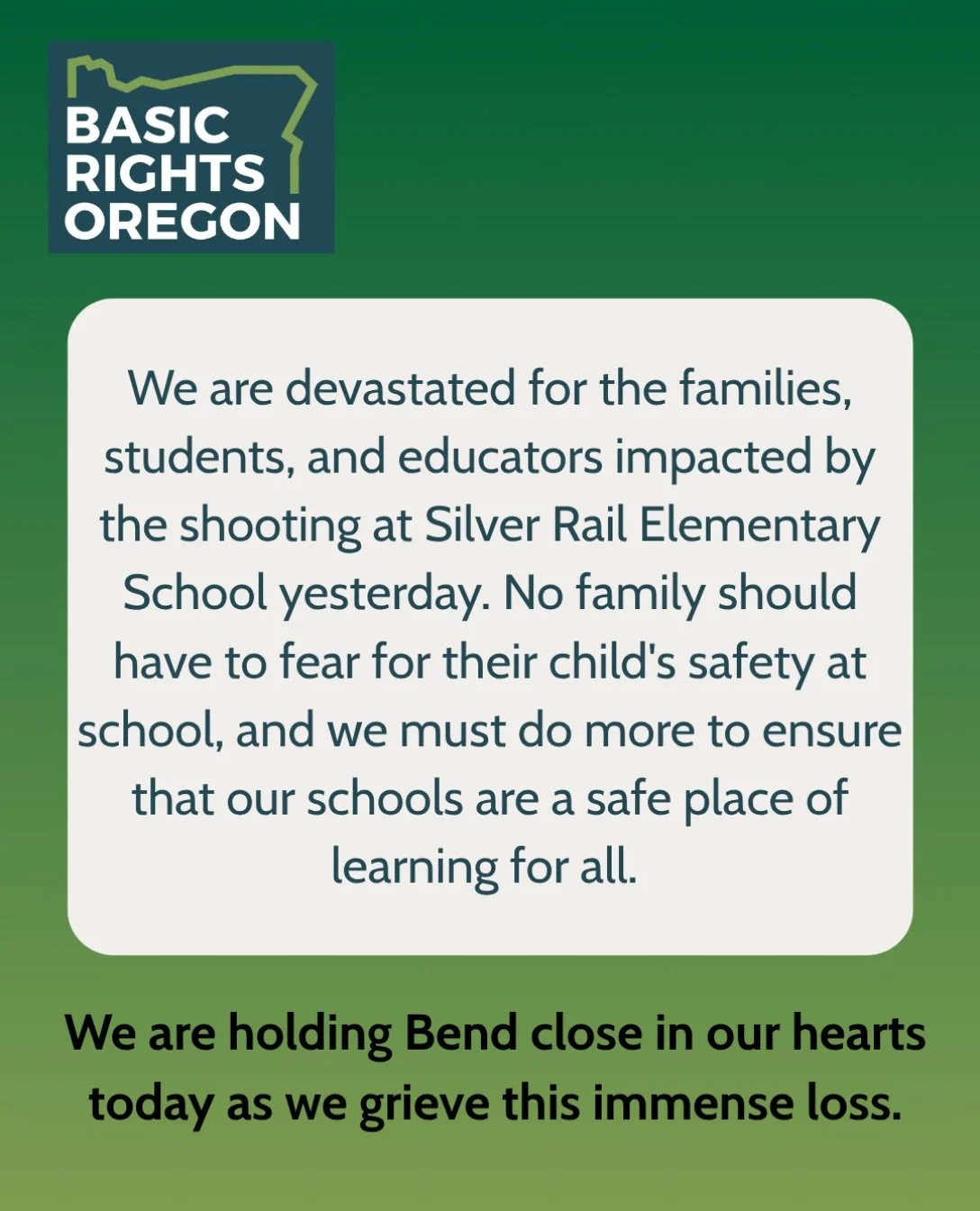 We are devastated for the families, students, and educators impacted by the shooting at Silver Rail Elementary School yesterday. No family should have to fear for their child&rsquo;s safety at school, and we must do more to ensure that our schools ar