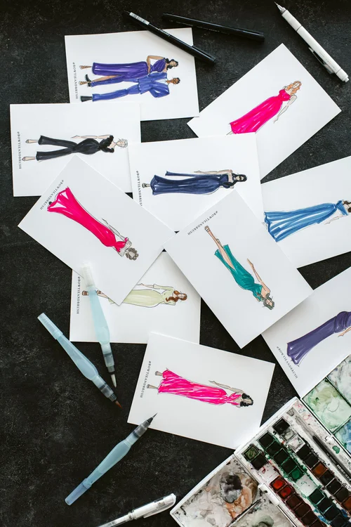 Fashion-inspired watercolor portrait by Sydney
