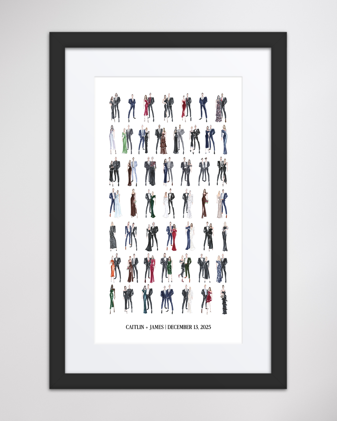 Digital watercolor portrait poster created from wedding guest portraits