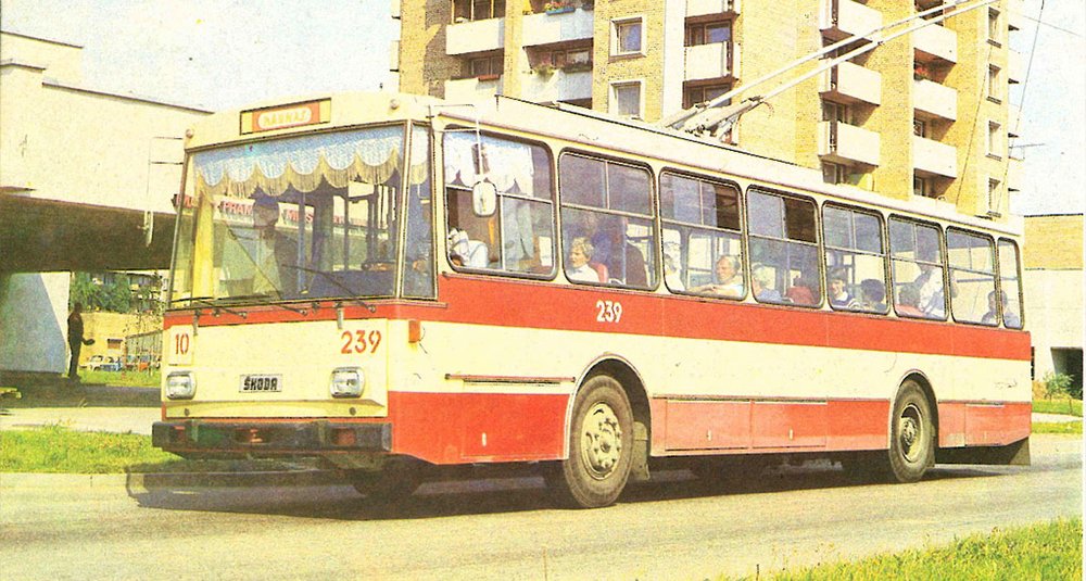  "Skoda" trolleybus, Kaunas. Scan from the edition of "Kauno troleibus val valdyba" ("Šviesa" publishing house, 1986)  Link  
