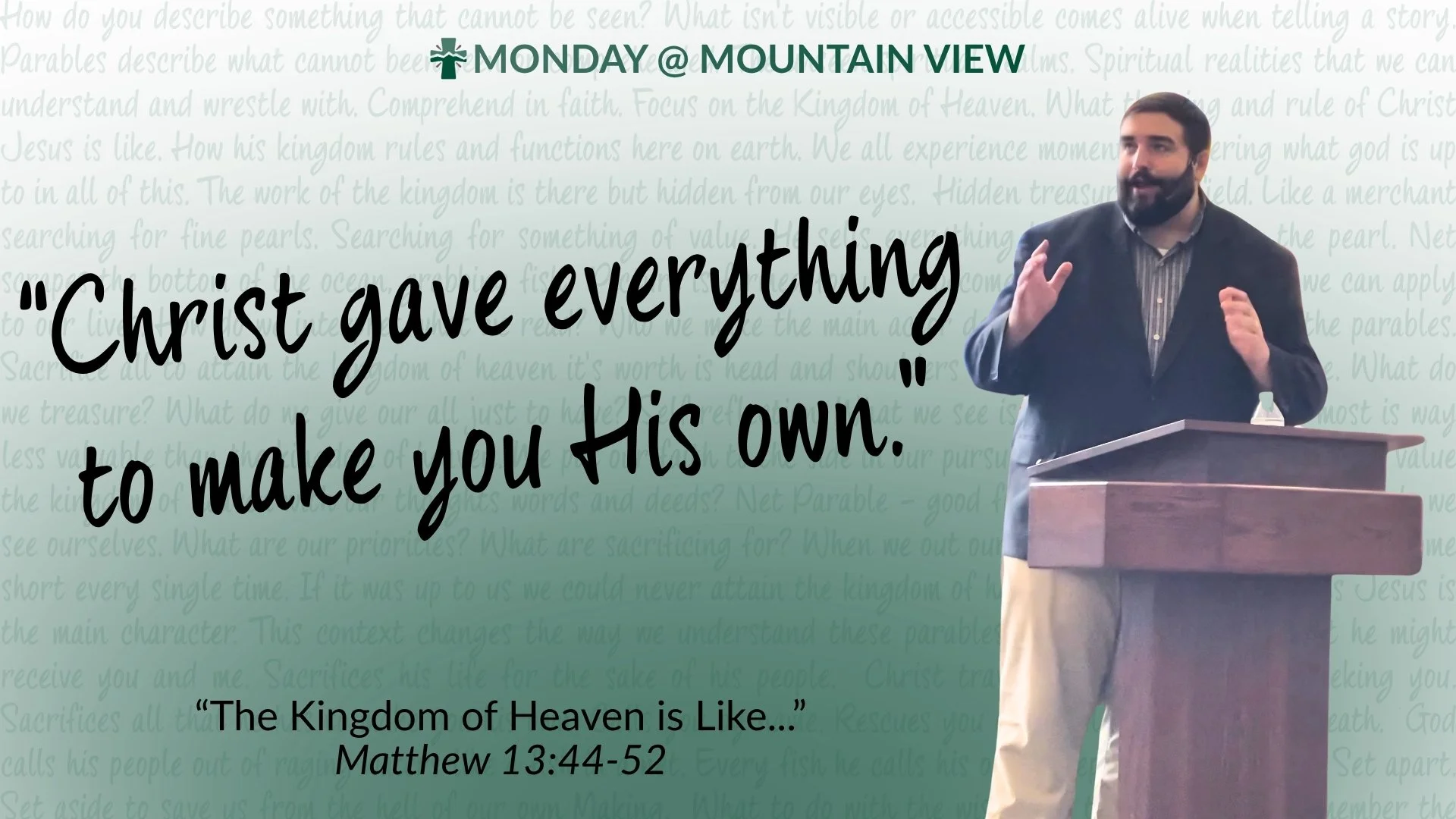 What if the treasure in Jesus' parables isn't something we find... but someone who finds us?

Yesterday, we explored Jesus' parables in Matthew 13 and discovered a beautiful truth: when Christ is the main character, everything changes.

The Kingdom o
