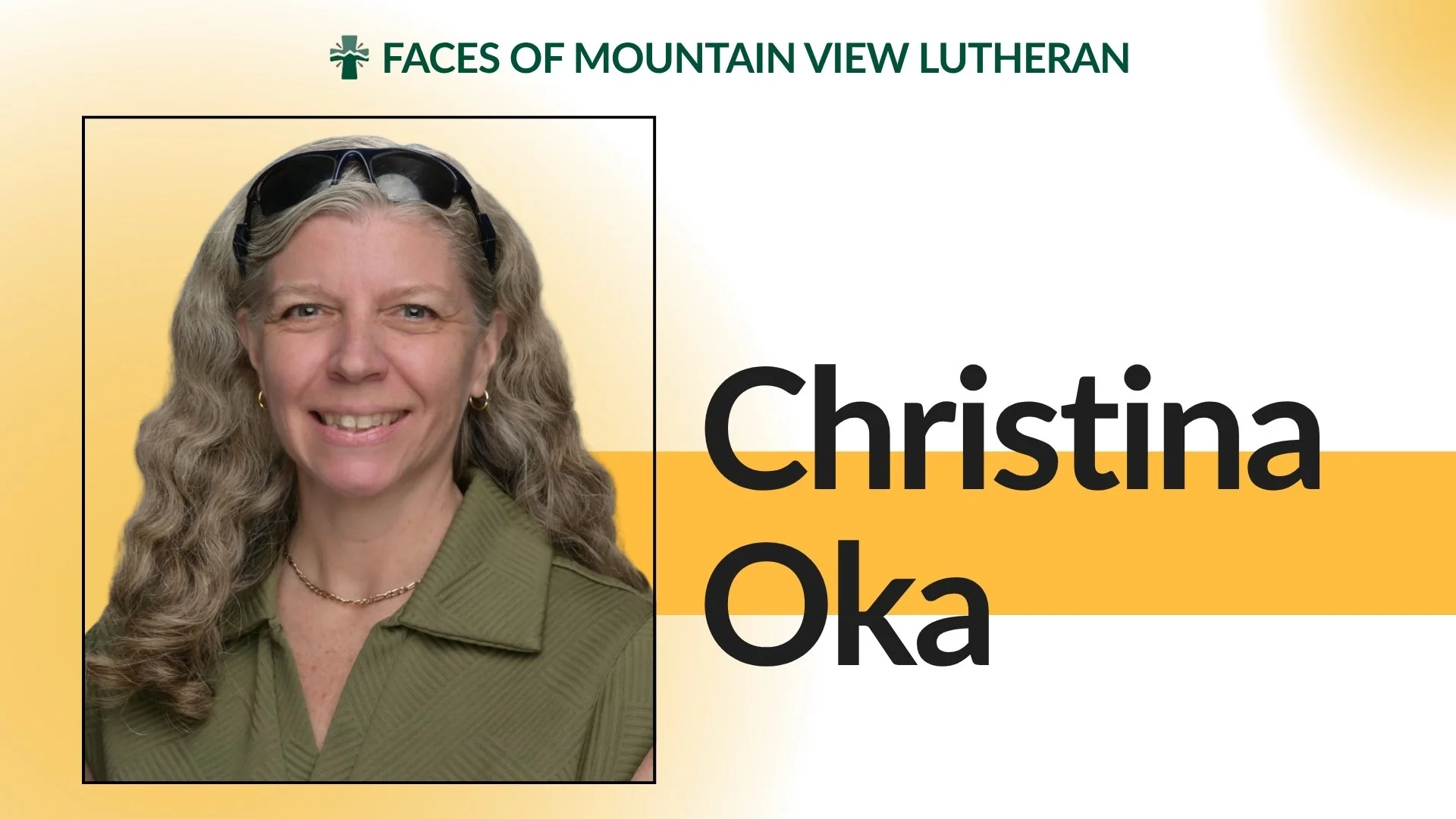 Meet Christina Oka!

Christina wears a LOT of hats around Mountain View Lutheran. She teaches computers at our school, leads our Monday and Friday Women&rsquo;s Bible Studies, volunteers in the sound room, helps keep our technology running smoothly, 