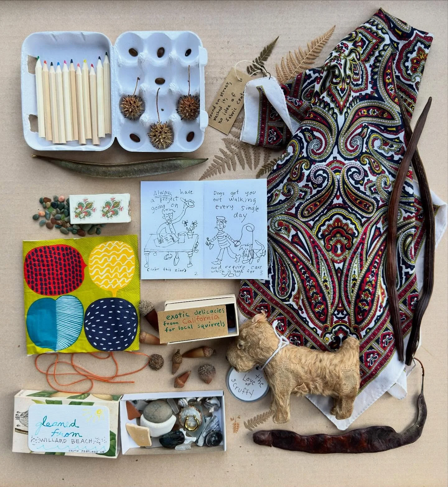 My artist friend @gramily who I met here on IG, surprised me with so many wonderful things&mdash;see my post from 2 days ago. Here&rsquo;s a look at but a few. #cabinetofcuriosities #artandnature #flatlayoftheday #surprisepackage #igfriend