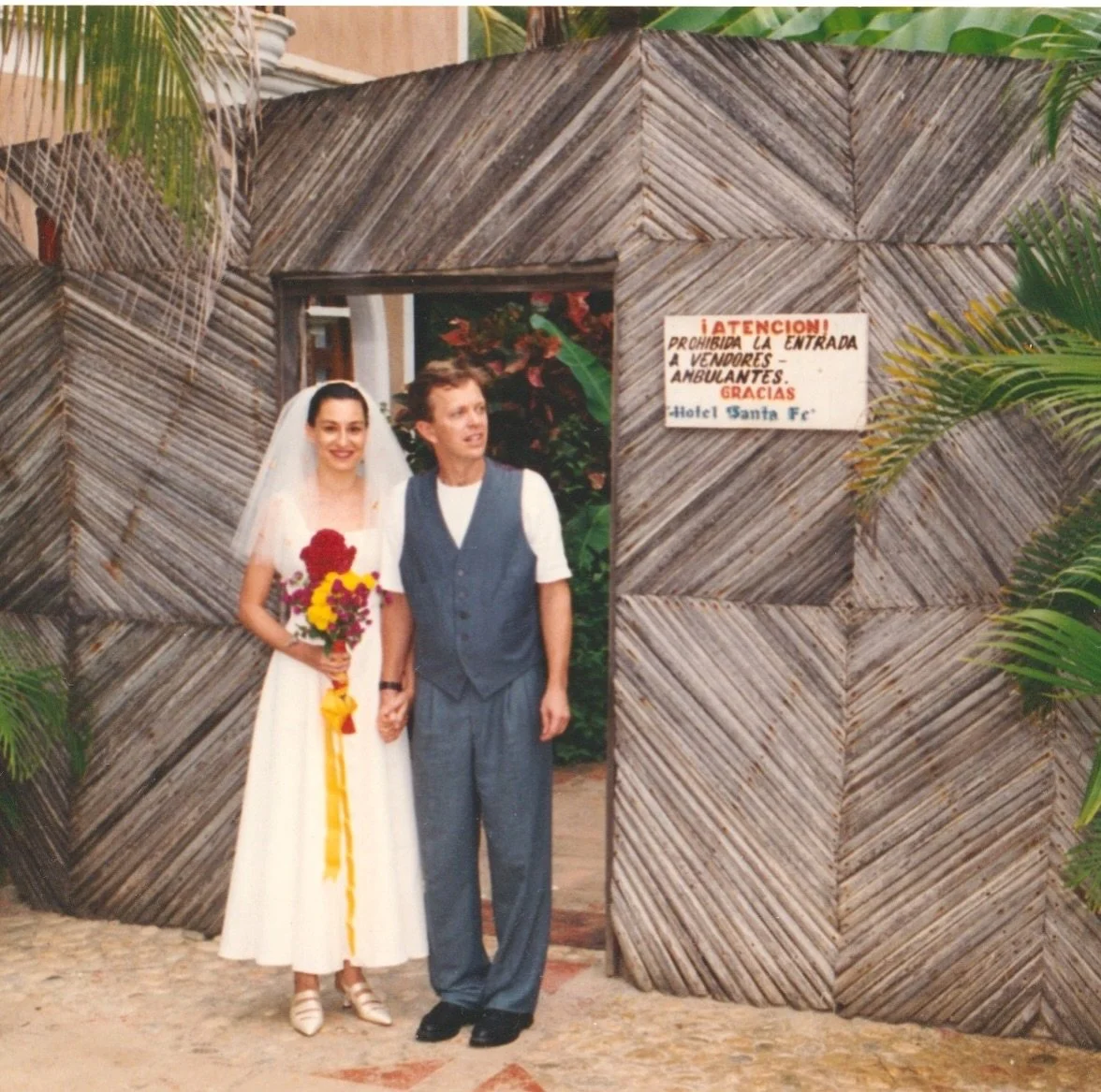 We interrupt this leaf show to bring you: our wedding on Oct 30 many moons ago in Puerto Escondido, Oaxaca. We walked each other down the aisle, our mothers were the flower girls, and our friend singer Ruth Vichules fronted a brass band of farmers. T